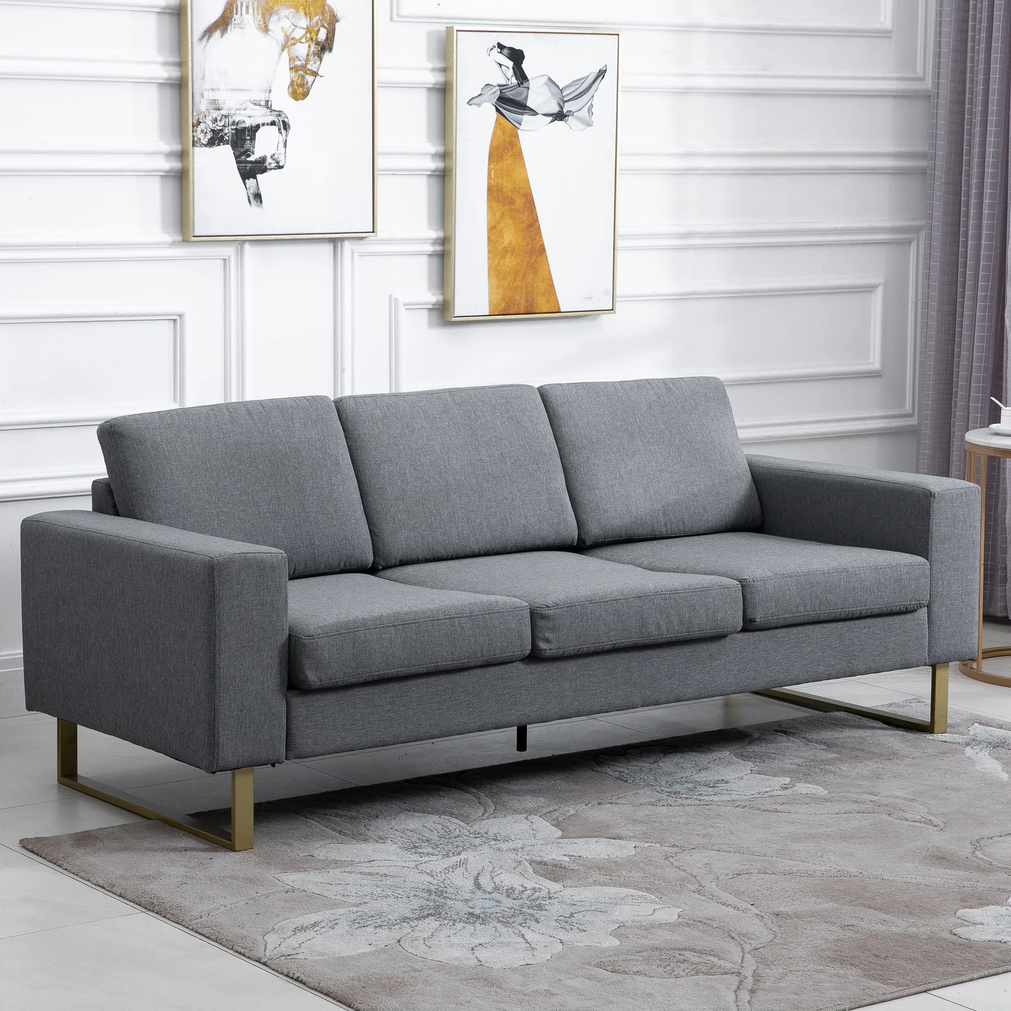 HOMCOM 3-Sitzer Sofa minimalistisches Design hoher Komfort Dunkelgrau
