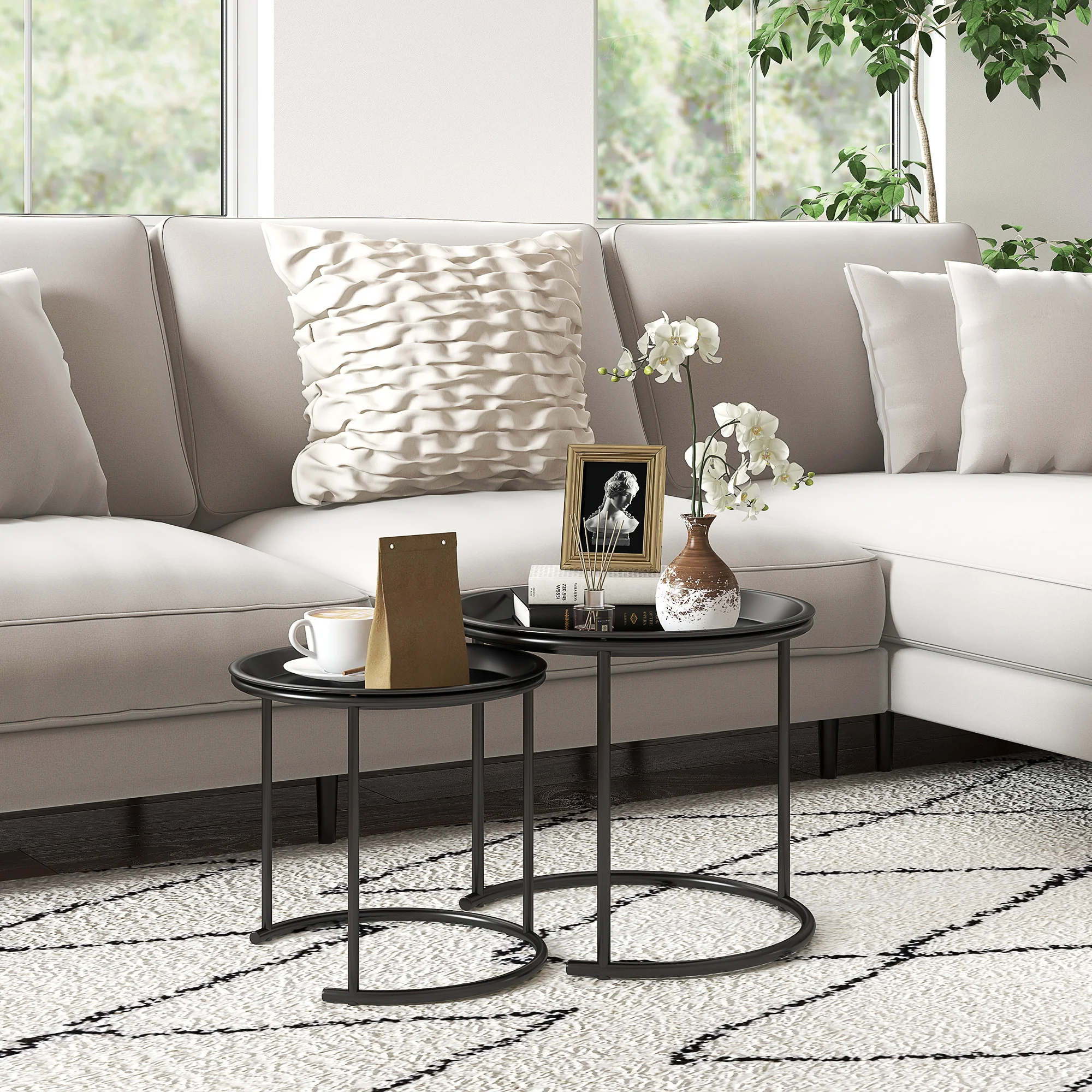 HOMCOM Beistelltisch 2er Set stapelbar Tablettfunktion