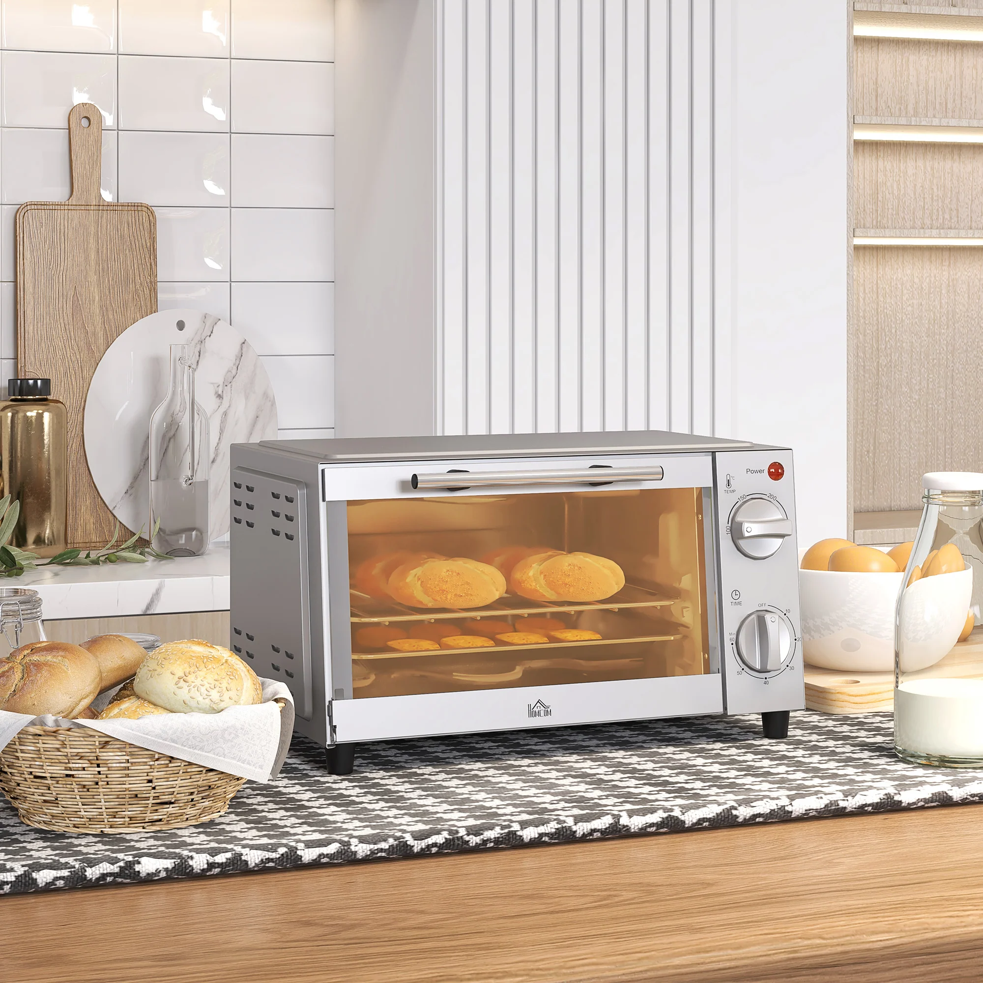 HOMCOM Minibackofen Elektro mit Timer & Sichtfenster Edelstahl
