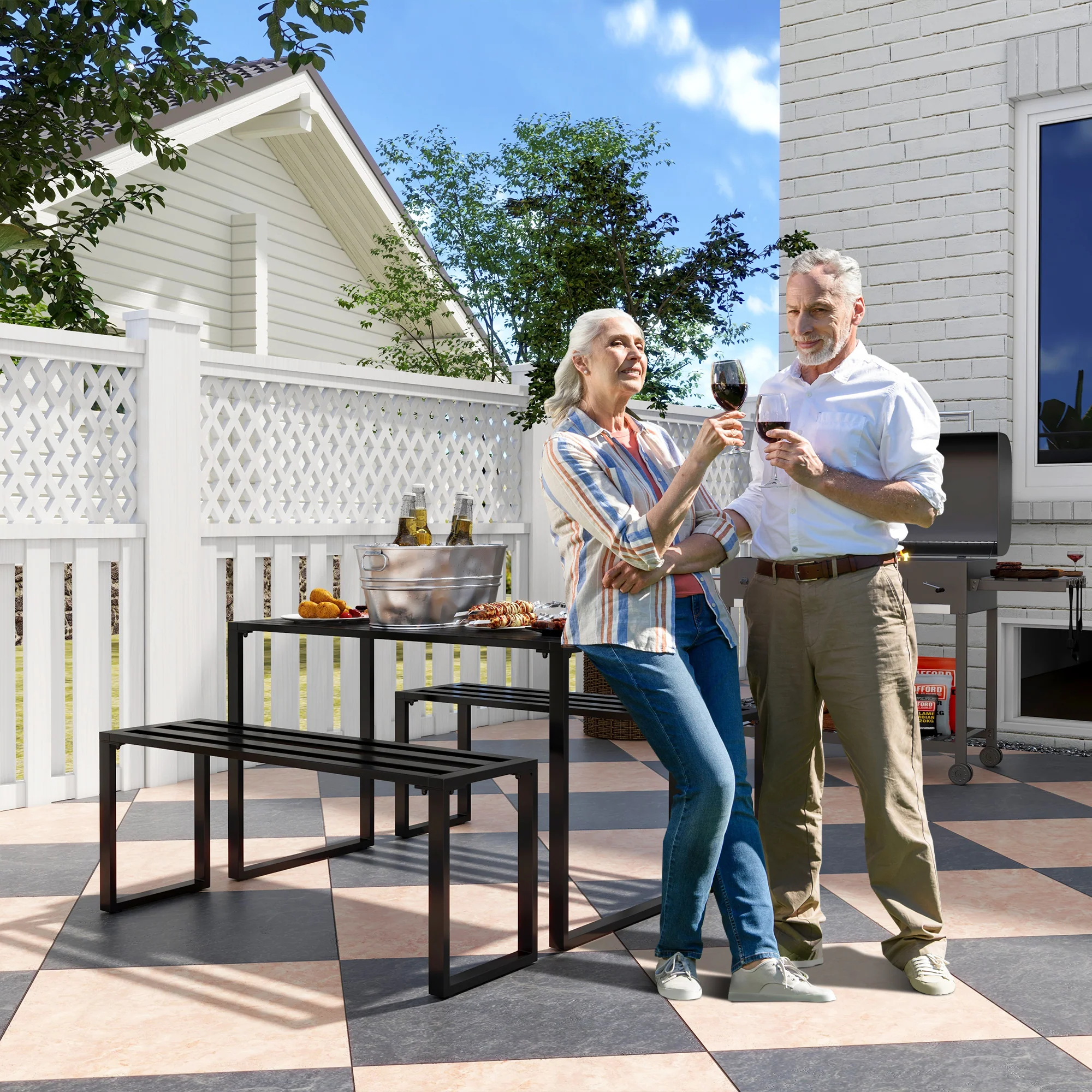 Outsunny Gartenmöbelset 3-tlg. mit Tisch & 2 Bänken Outdoor