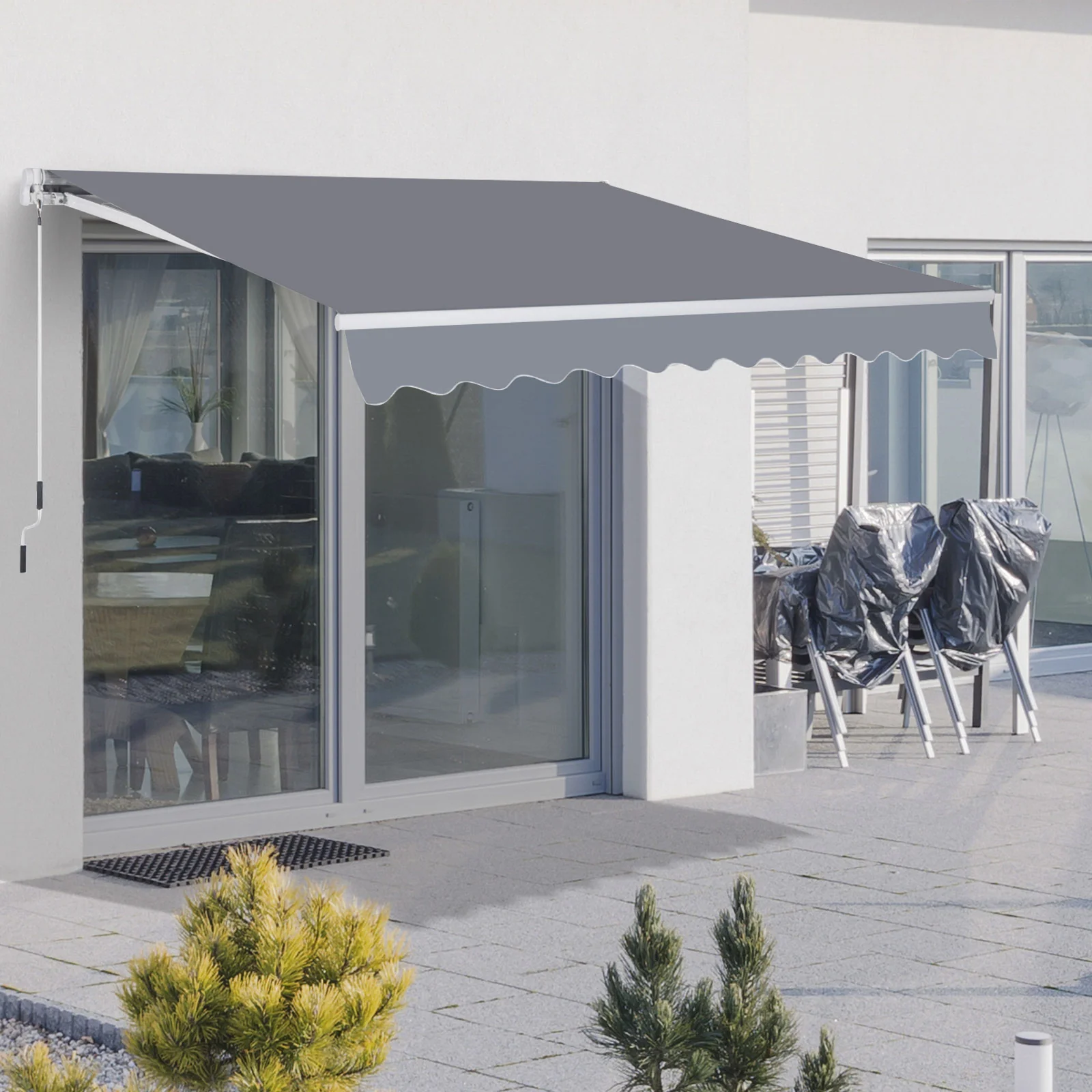 Outsunny Markise Balkon Terrasse wasserabweisend Handkurbel Aluminium