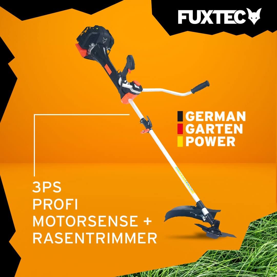 FUXTEC Profi Benzin Motorsense FX-PS162 – Profisense mit 62ccm, Faden und Komfort-Tragegurt – Rasentrimmer mit Antivibrationssystem – 2-Takt Freischneider Fadenspule