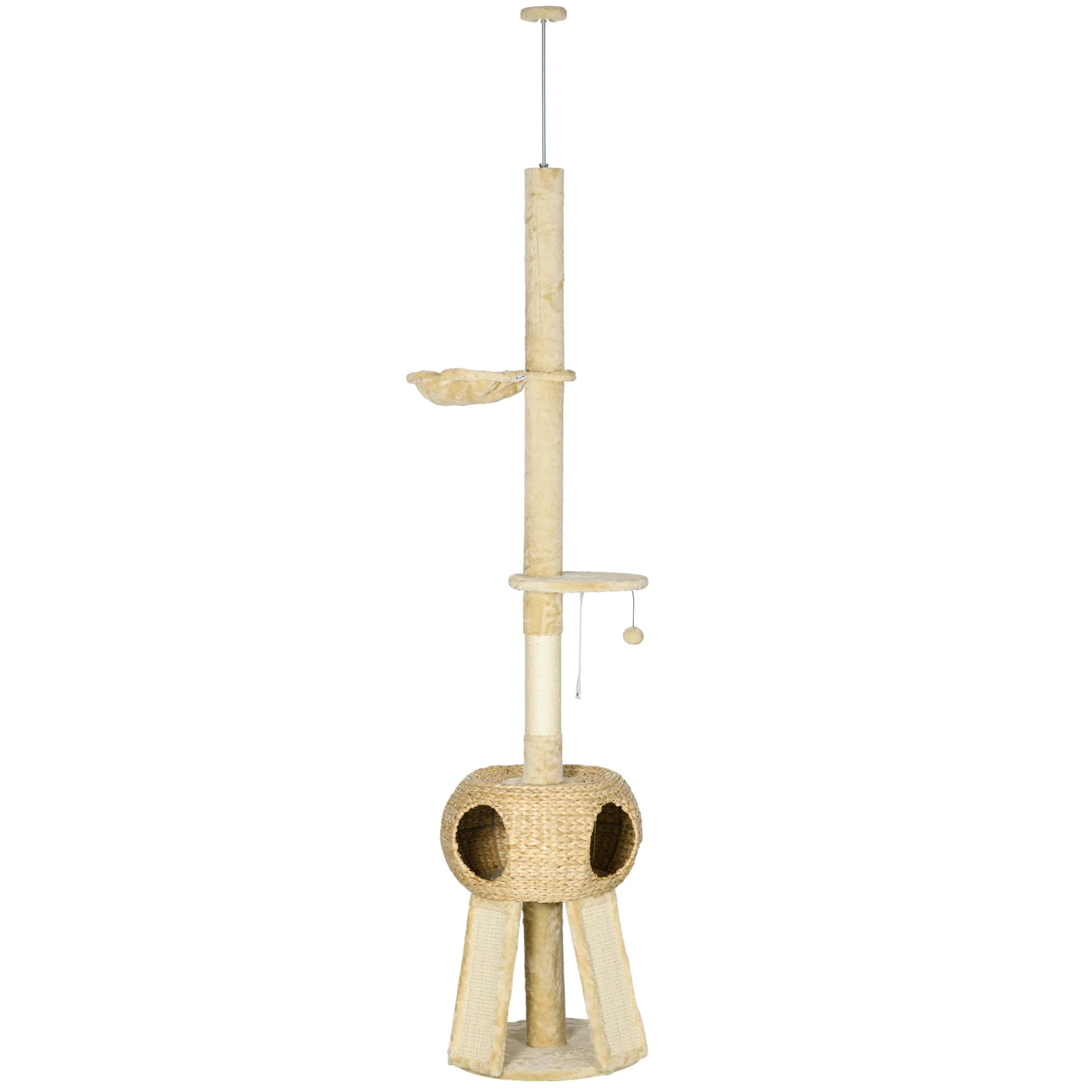 PawHut Kratzbaum 225–255 cm Beige mit Höhle & Hängematte