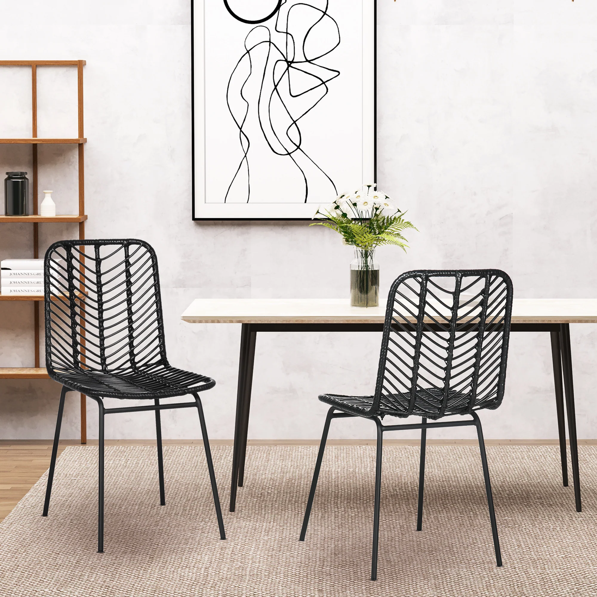 HOMCOM Esszimmerstuhl 2er-Set Boho-Design rattanoptik