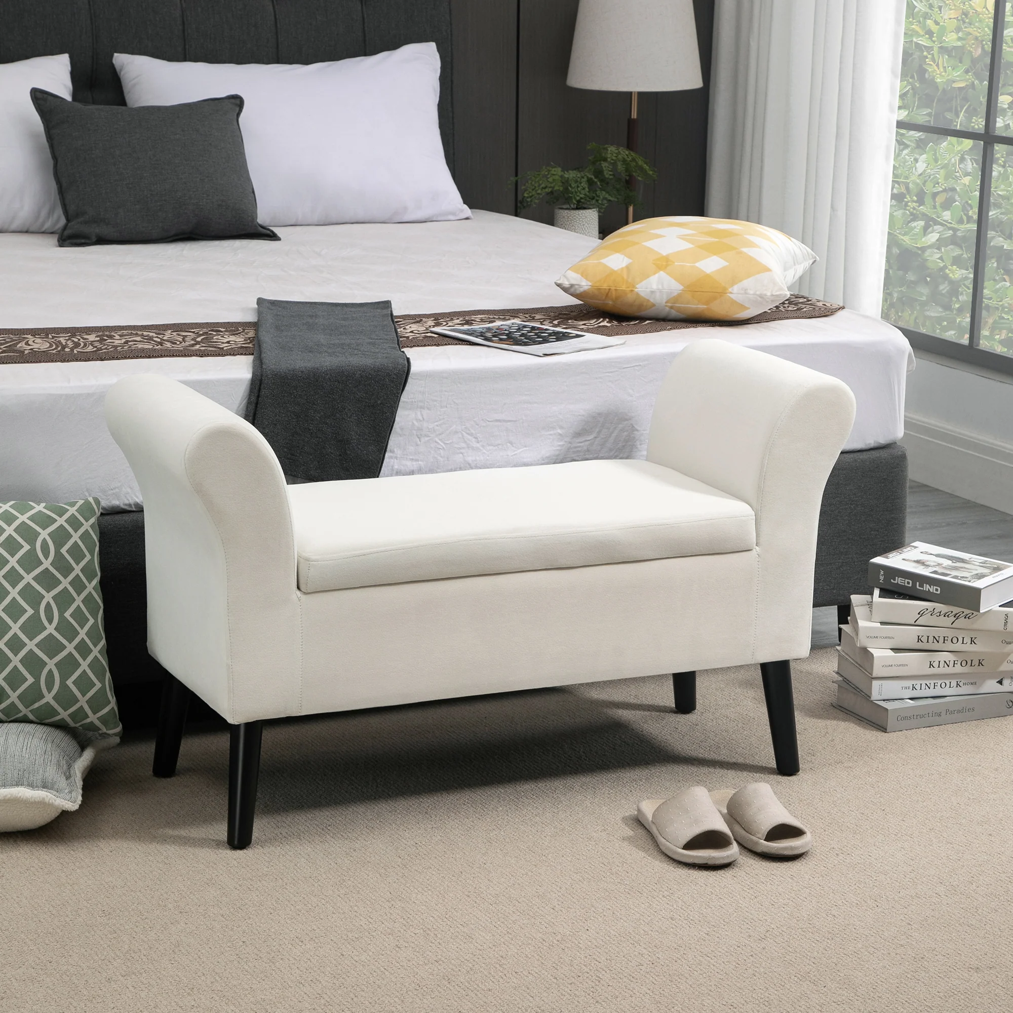 HOMCOM Polsterbank Stauraum Armlehne cremeweiß