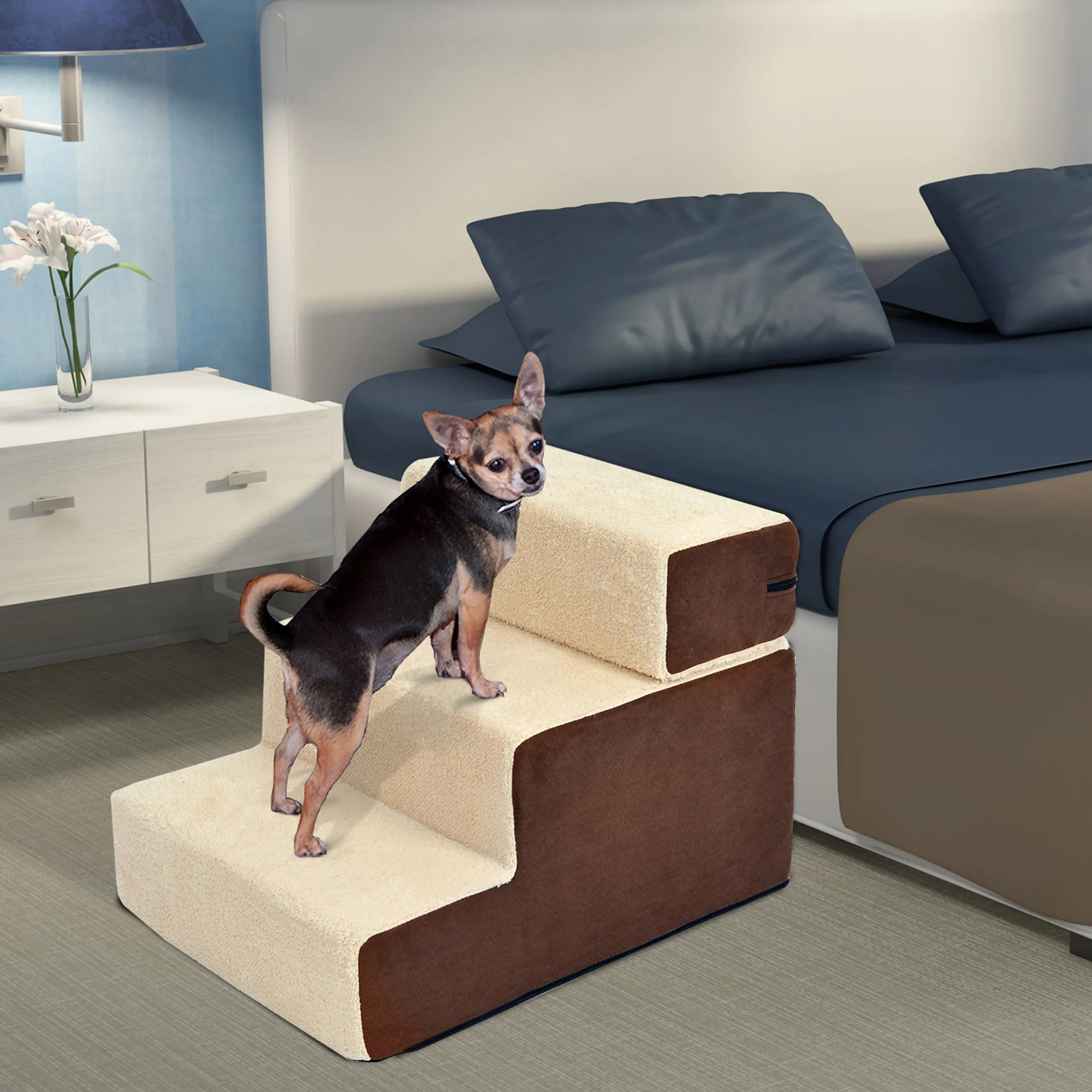 PawHut Hundetreppe mit abnehmbarer Stufe und Kuschelplüsch