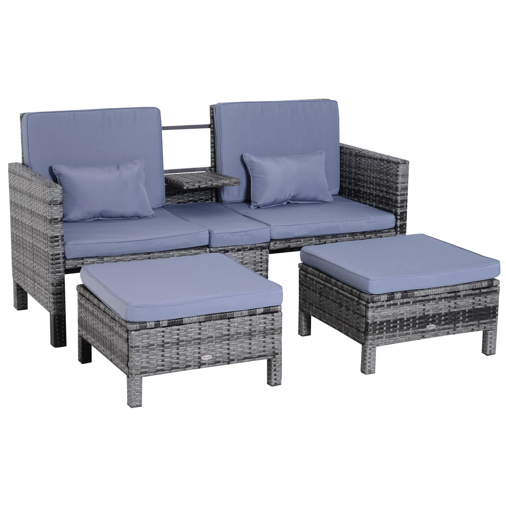 Outsunny Polyrattan Gartensofa Set 3-tlg 2-in-1 Rückenlehne Outdoor