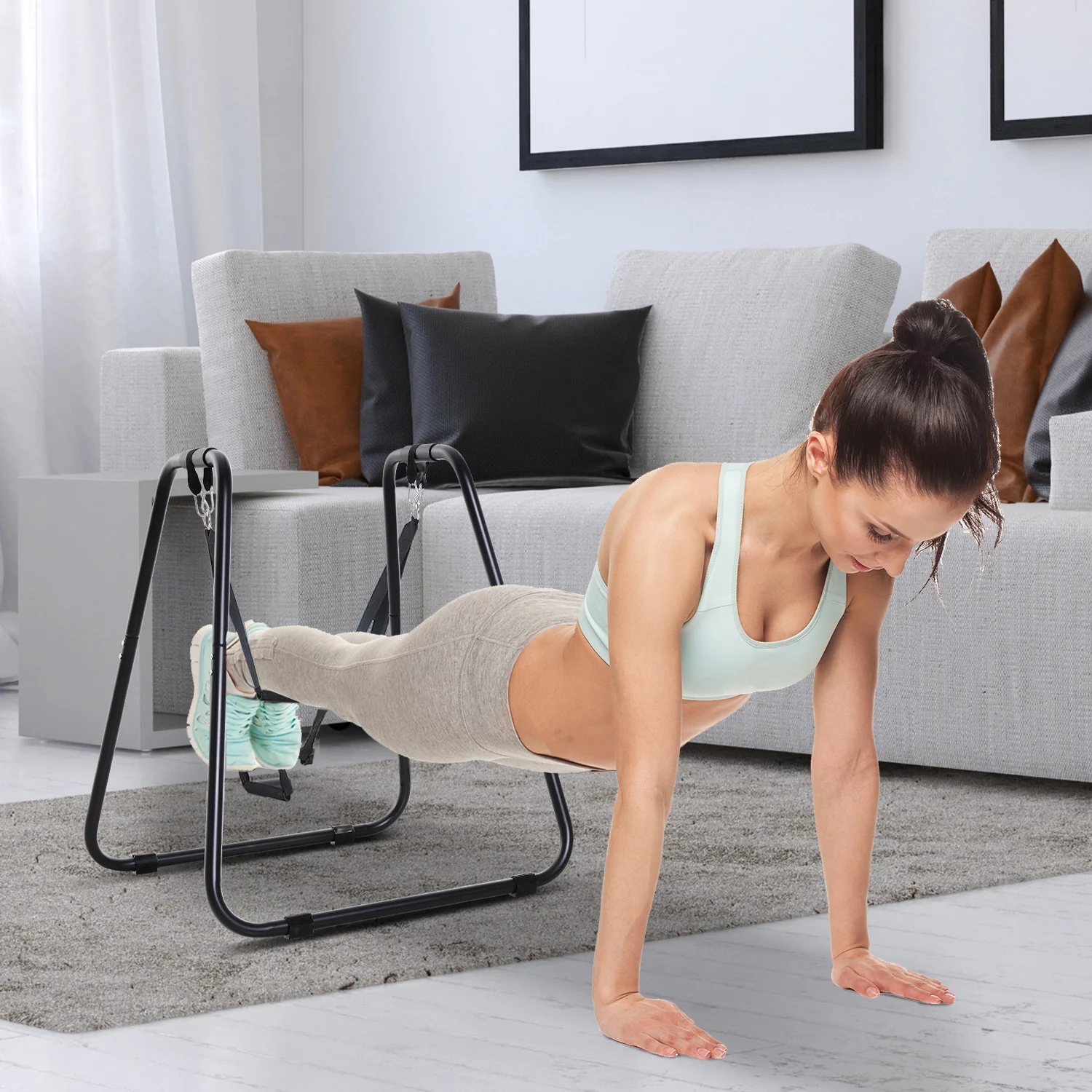 HOMCOM Dipstation Krafttraining mit Schlingentrainer gepolsterte Griffe