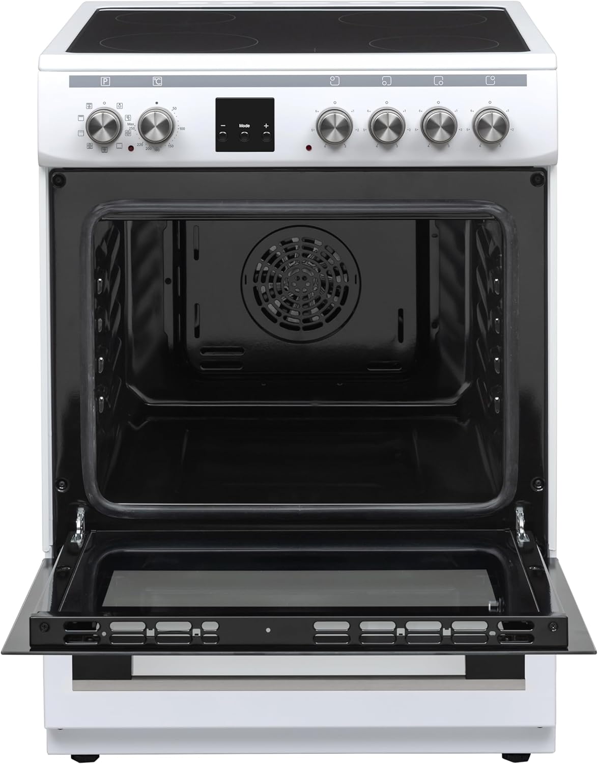 Daewoo F6EV22WL3DE Standherd mit Glaskeramik-Kochfeld, A, Garraumvolumen: 65 L, 8 Beheizungsarten mit Ober-/Unterhitze, Leicht-Reinigungs Email, 4 Kochzonen, Weiß