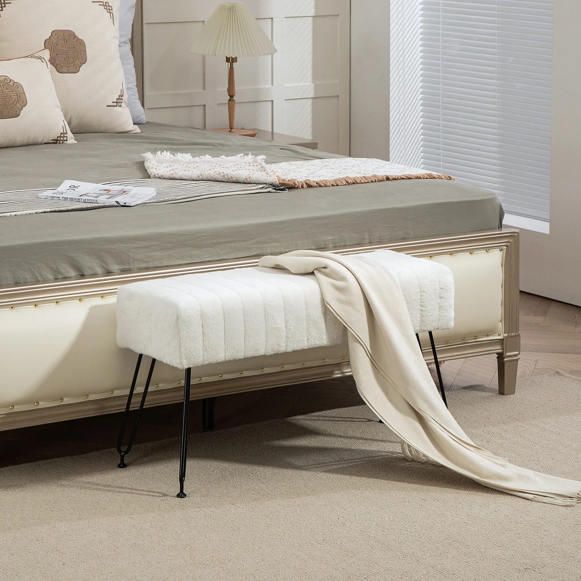 HOMCOM Polsterbank Kunstfell weich elegant Weiß