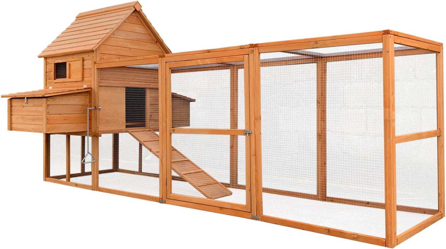 Wiltec Hühnerstall 3100 x 1500 x 1500 mm braun mit Freilauf und Nistkästen aus Holz, Hühnerhaus mit Unterschlupf, Gitter und Kotwanne verzinkt