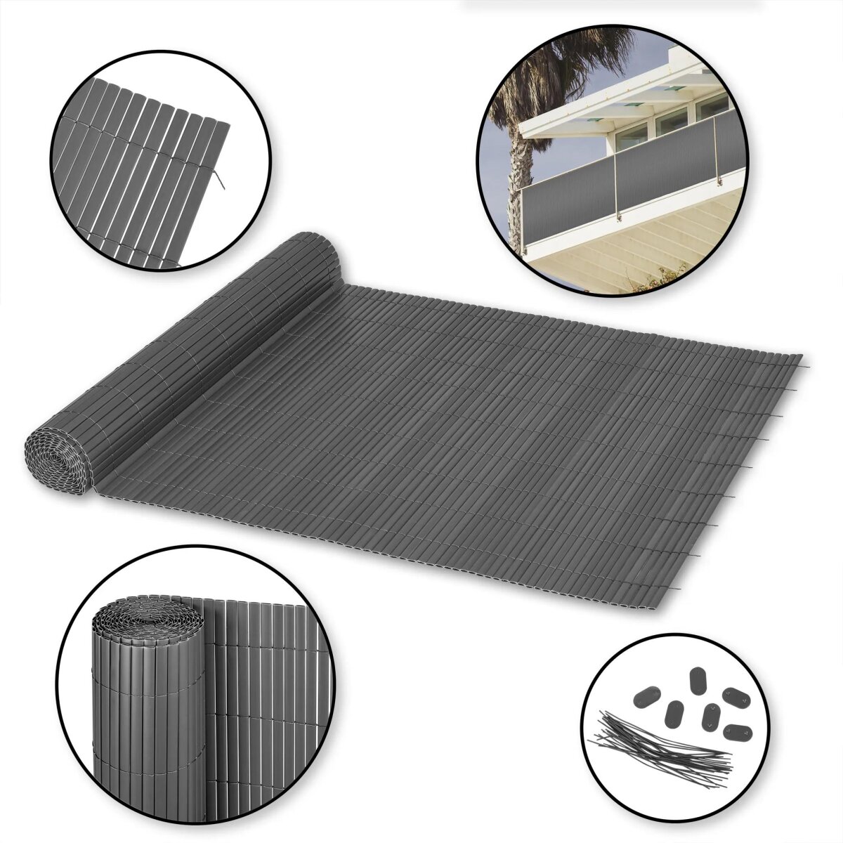 Ribelli PVC Sichtschutzmatte Sichtschutzzaun Balkon Windschutz 120 x 400 cm - B-Ware neuwertig