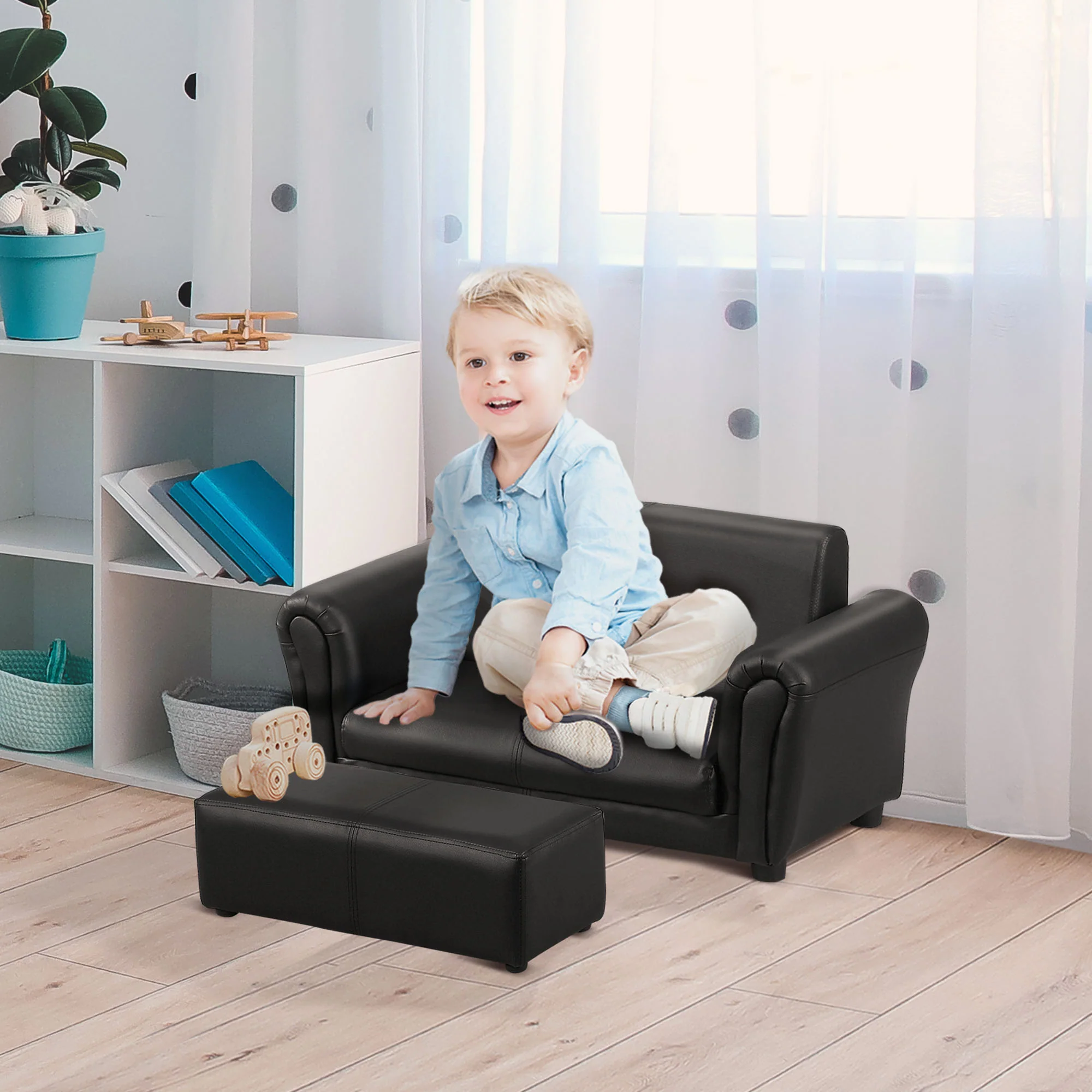 HOMCOM Kindersessel mit Hocker 2-teiliges Set Kunstleder Weiß