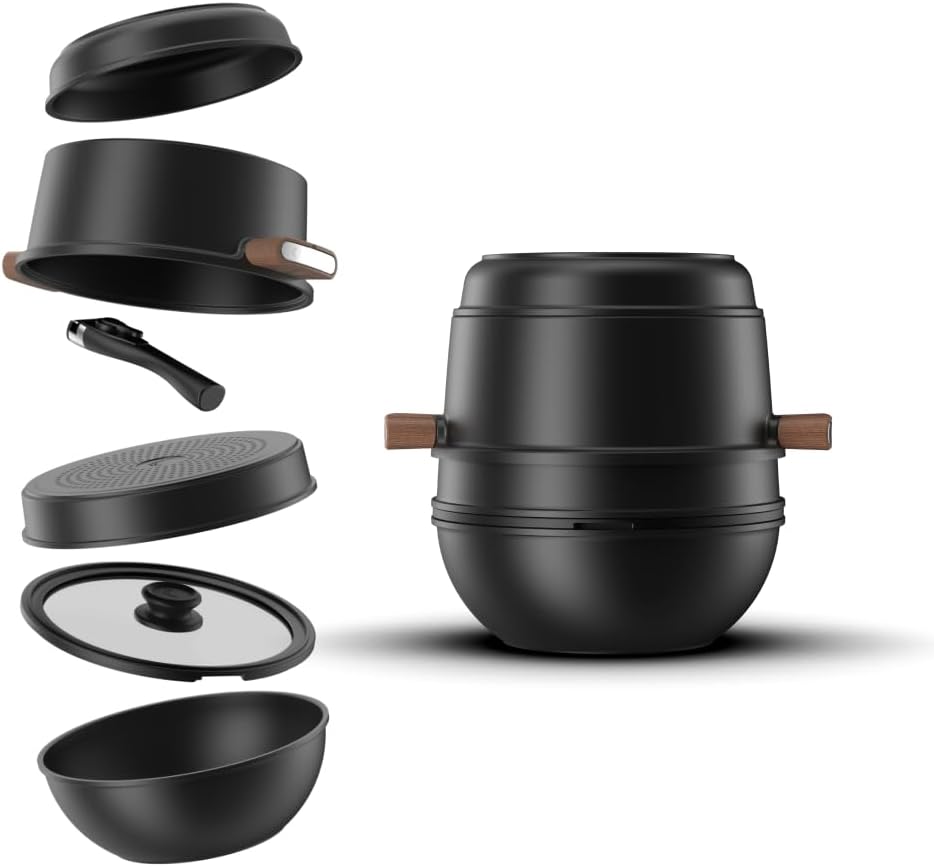 CookingTotem Luxus Topfset Induktion - Stapelbares Kochgeschirr-Set, Keramik-Antihaftbeschichtung, Abnehmbarer Griff, Ofenfest, Kochtopf Set, Töpfe & Pfannen Set, PFAS-frei, Topfset beschichtet