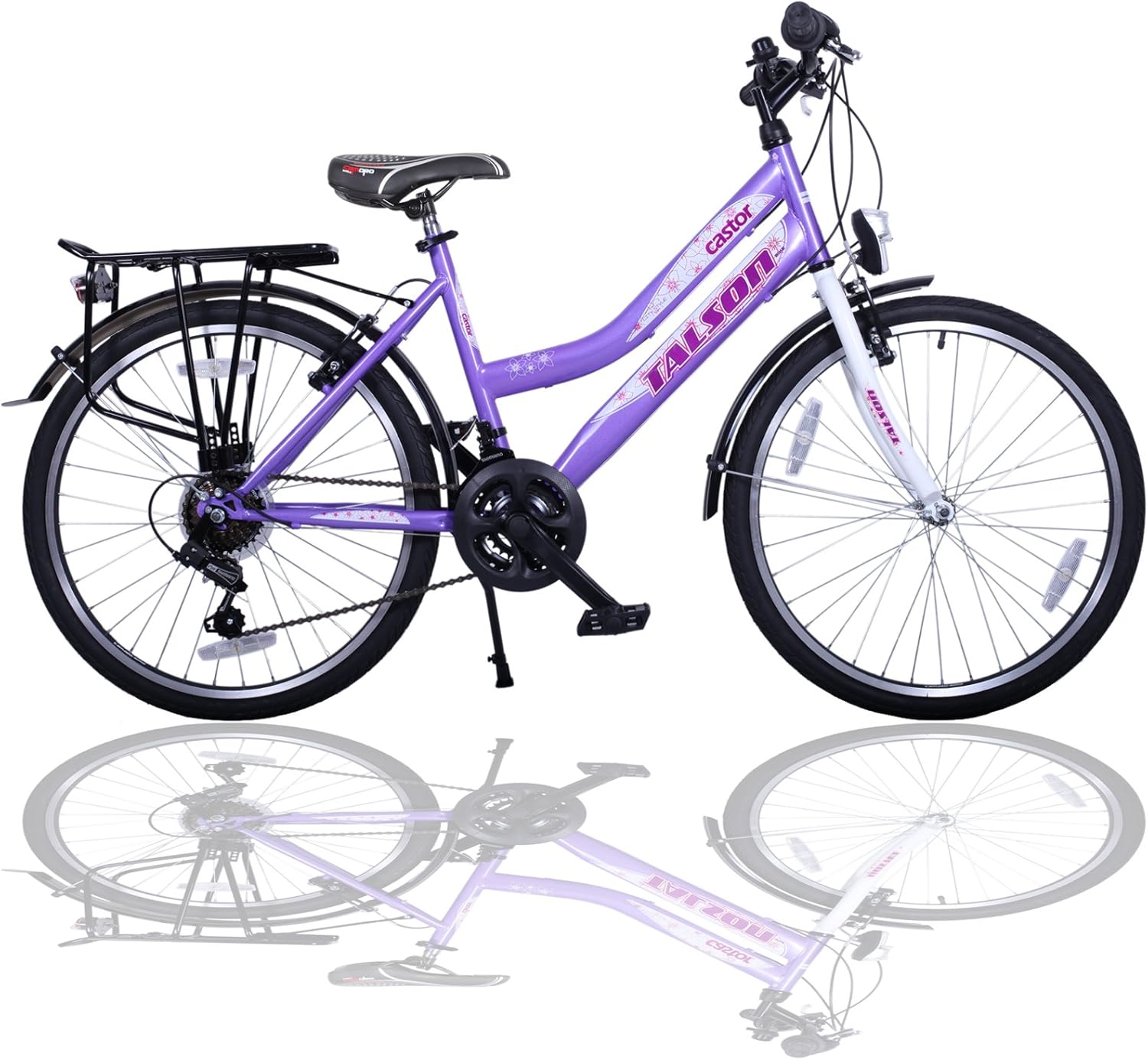 Talson 24 Zoll Kinderfahrrad 21-Gang Drehgriffschaltung Lila-Weiss mit Beleuchtung nach STVO