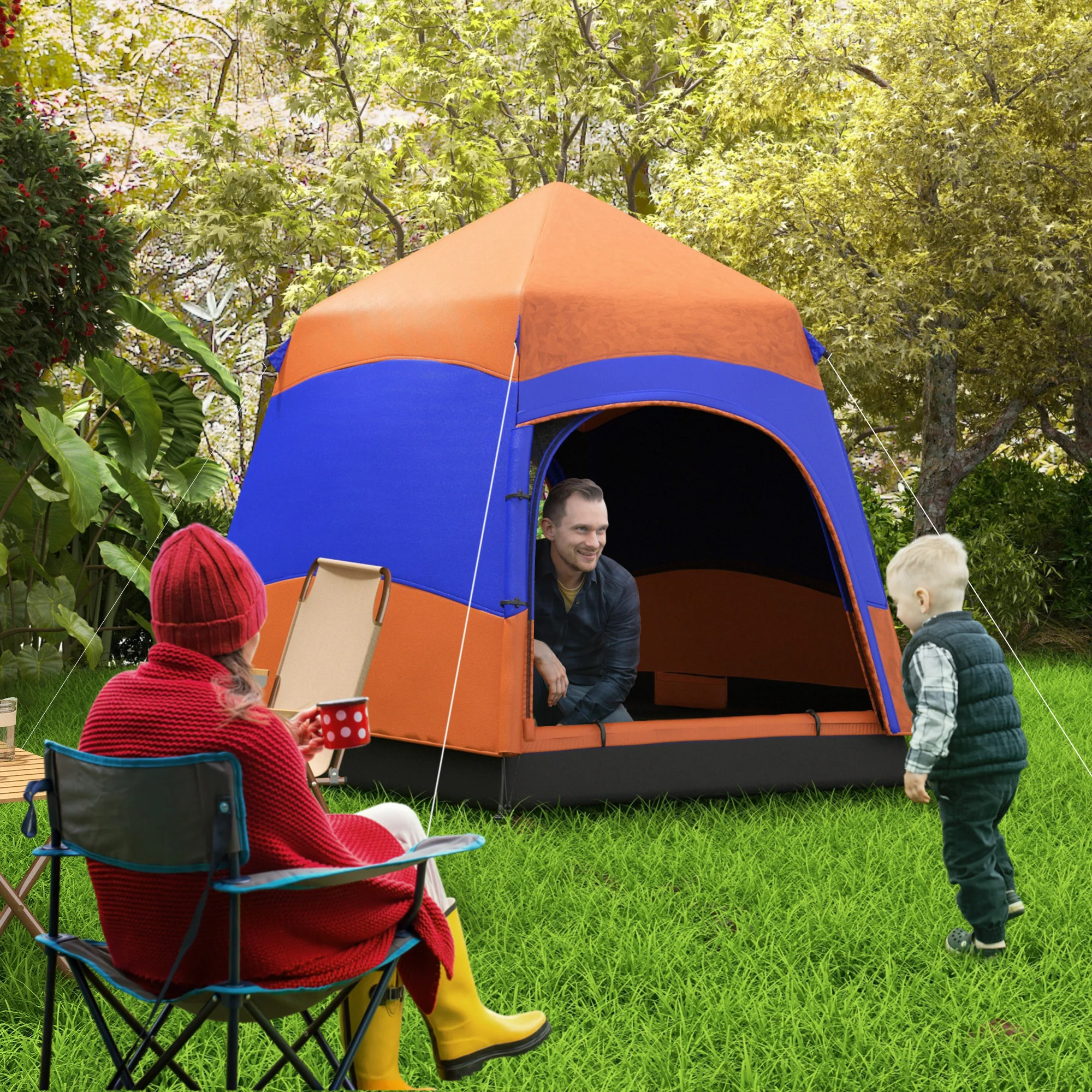 Outsunny Campingzelt Quick-Up 4-6 Personen doppelwandig Outdoor