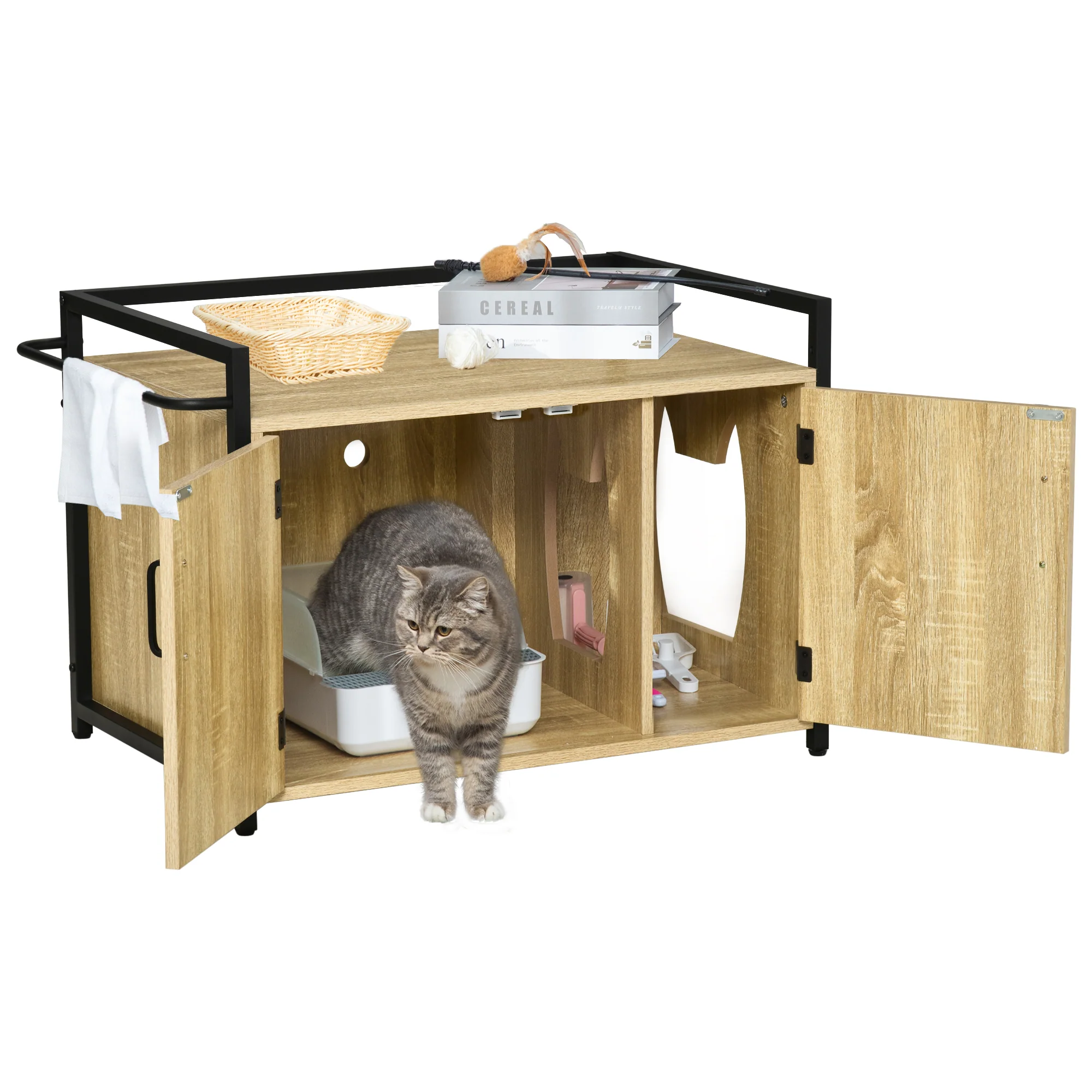 PawHut Katzenschrank Katzentoilette mit Stauraum und Seiteneingang