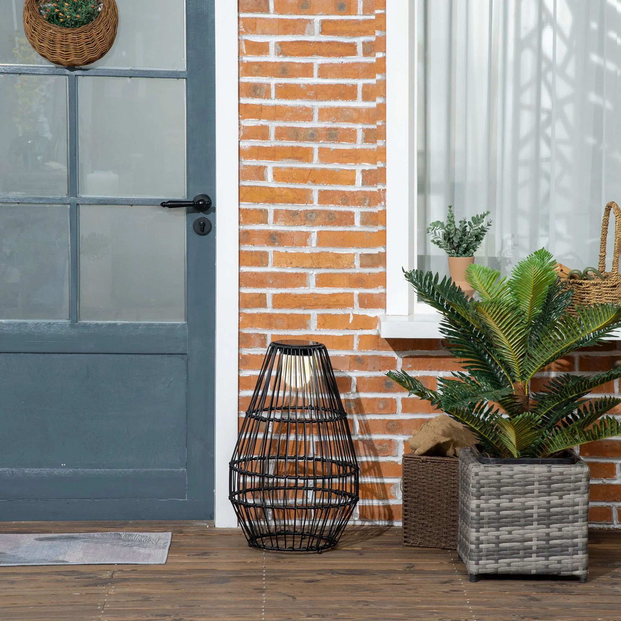 Outsunny Solar Gartenleuchte Rattanoptik warmweiß LED Außen