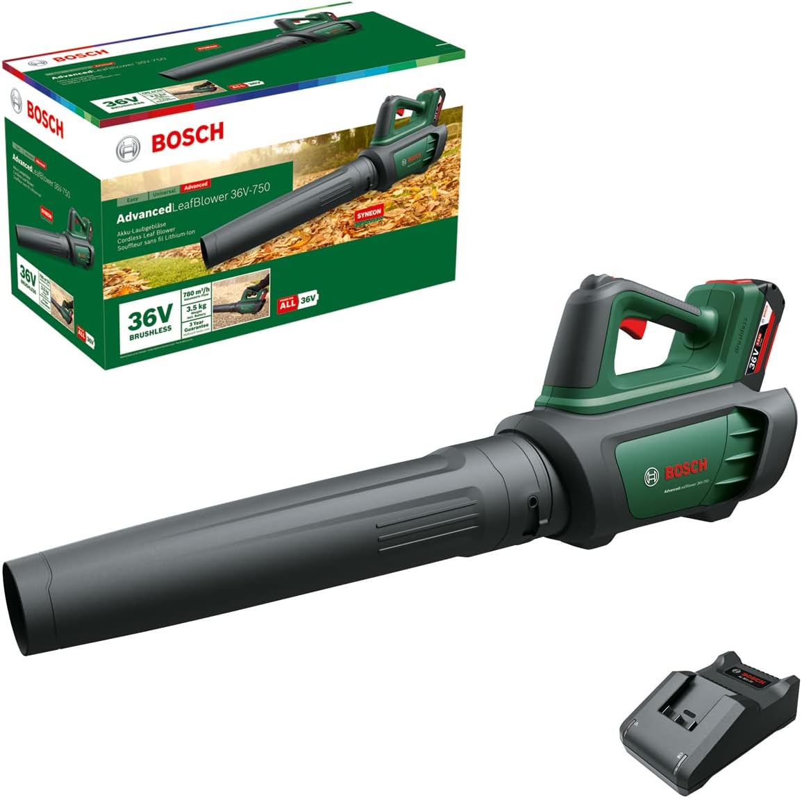 Bosch Akku-Laubbläser AdvancedLeafBlower 36V-750 (1x 2.0 Ah Akku, 36 Volt System, zum Entfernen hartnäckiger Blätter auf großen Flächen, geringes Gewicht: 2,8 kg, im Karton)