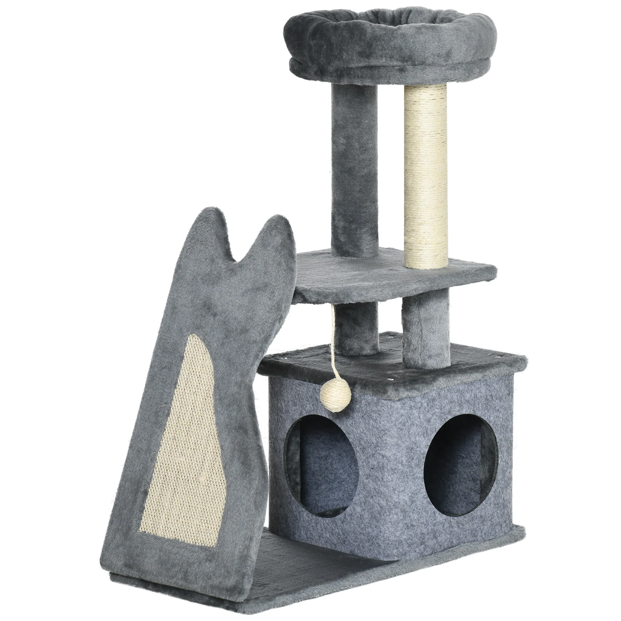 PawHut Kratzbaum Katzenbaum mit Spielball und Häuschen