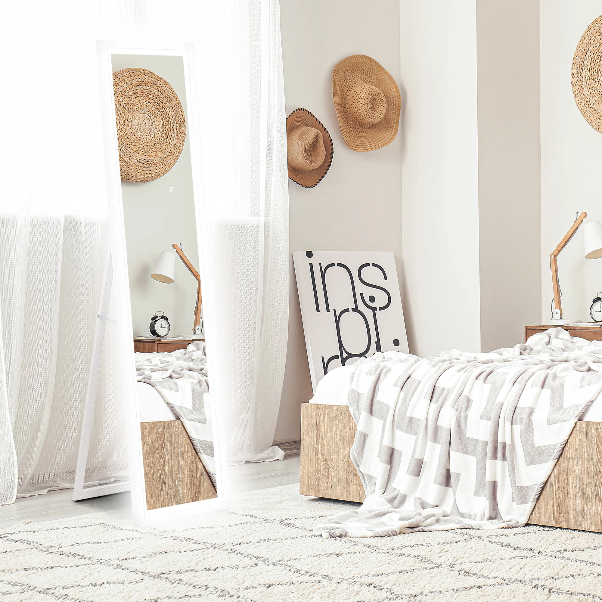 HOMCOM LED-Ganzkörperspiegel 40 × 160 cm mit Touch-Steuerung, Weiß