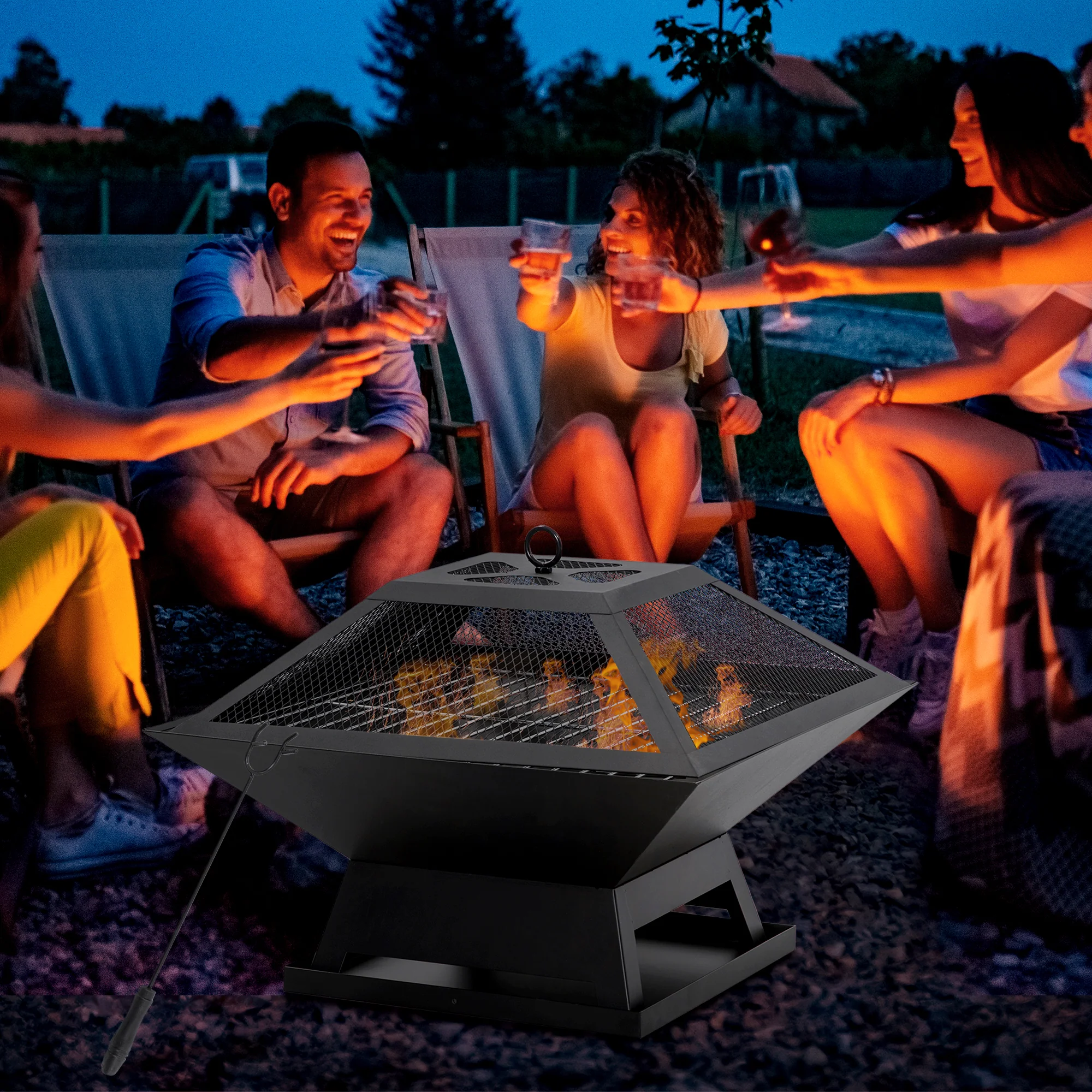 Outsunny Feuerschale Grill 2-in-1 mit Funkenschutz Outdoor