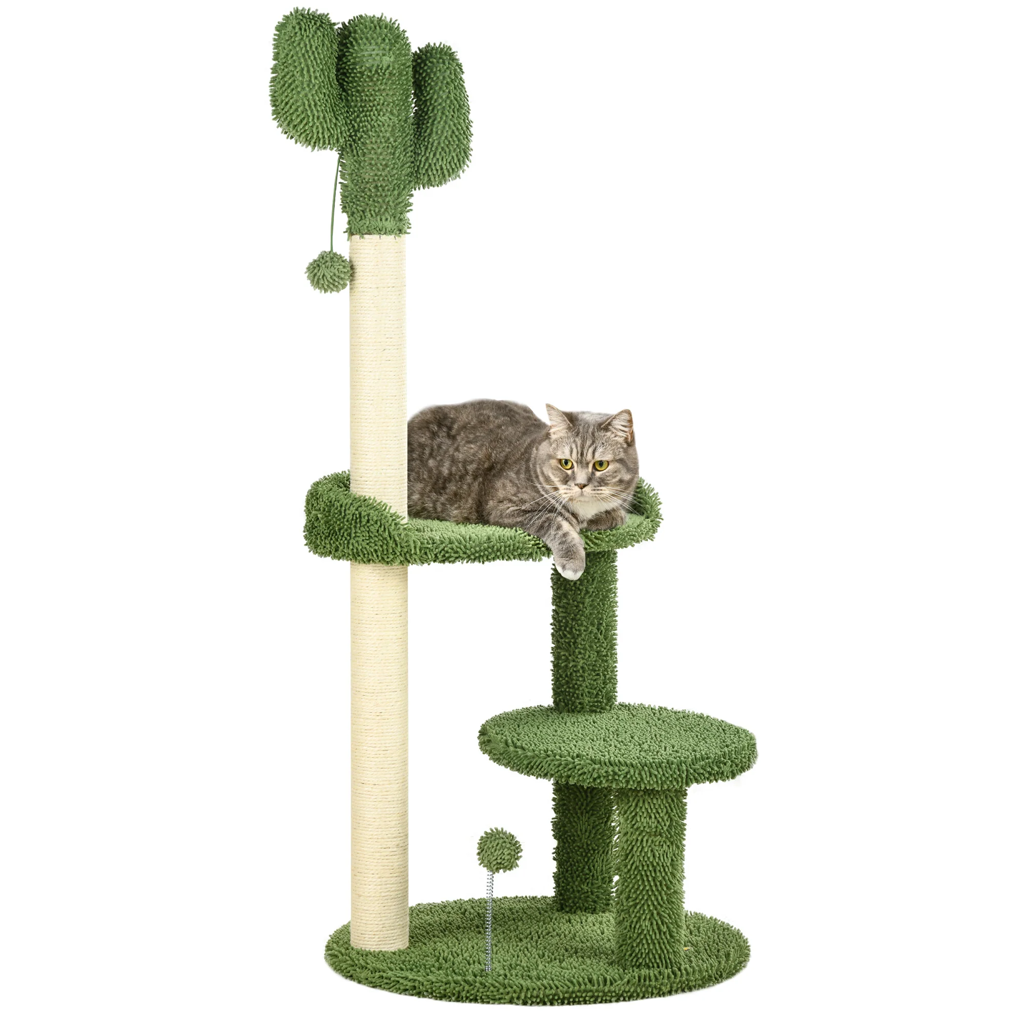 PawHut Kratzbaum Kaktus-Design mit 2 Etagen & Spielball
