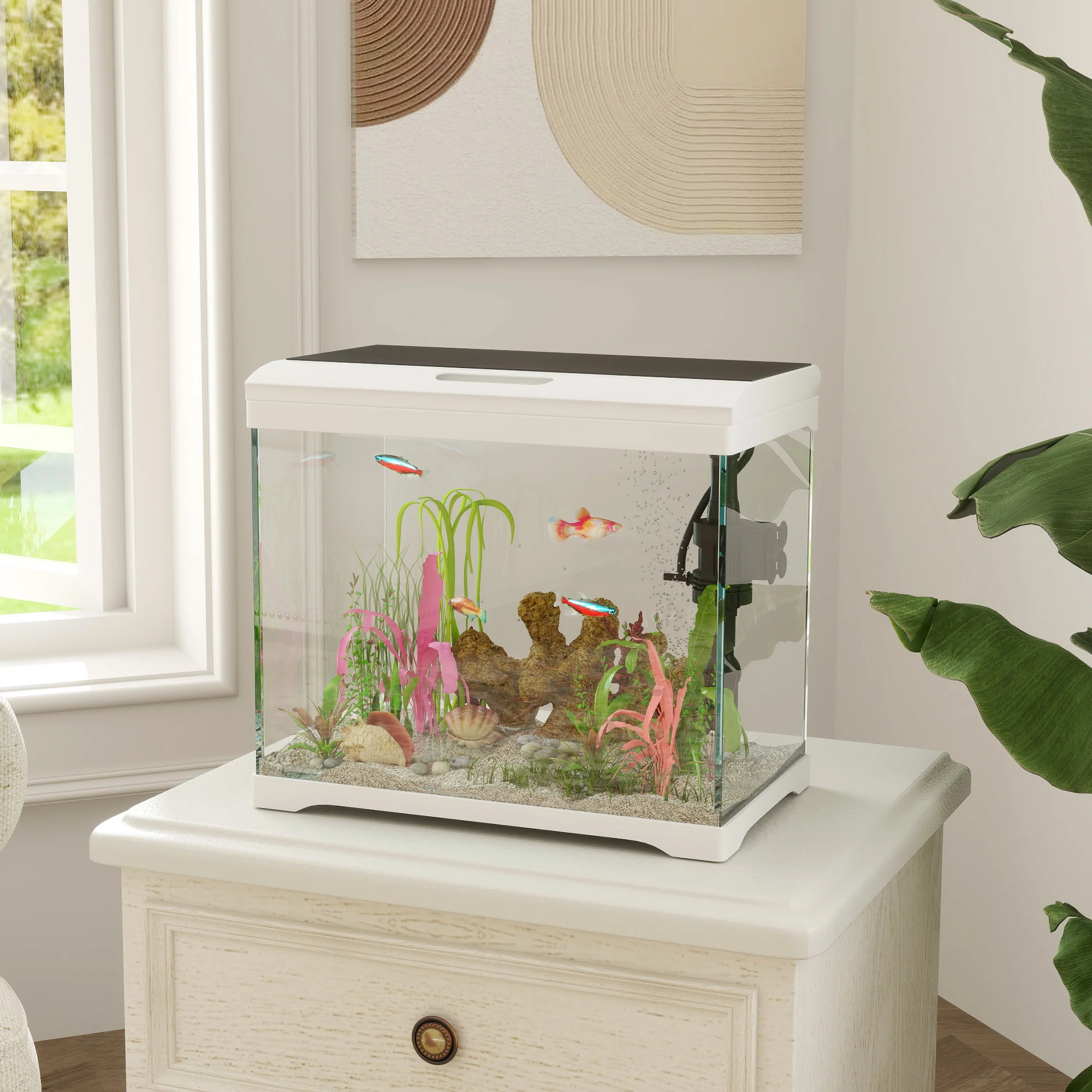 PawHut Aquarium 17 L mit LED & Filter Weiß