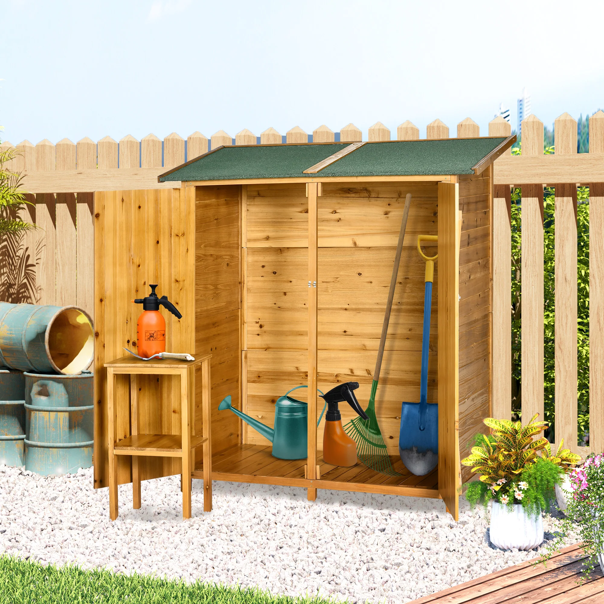 Outsunny Gartenschrank 140 × 75 × 157 cm Tannenholz Natur