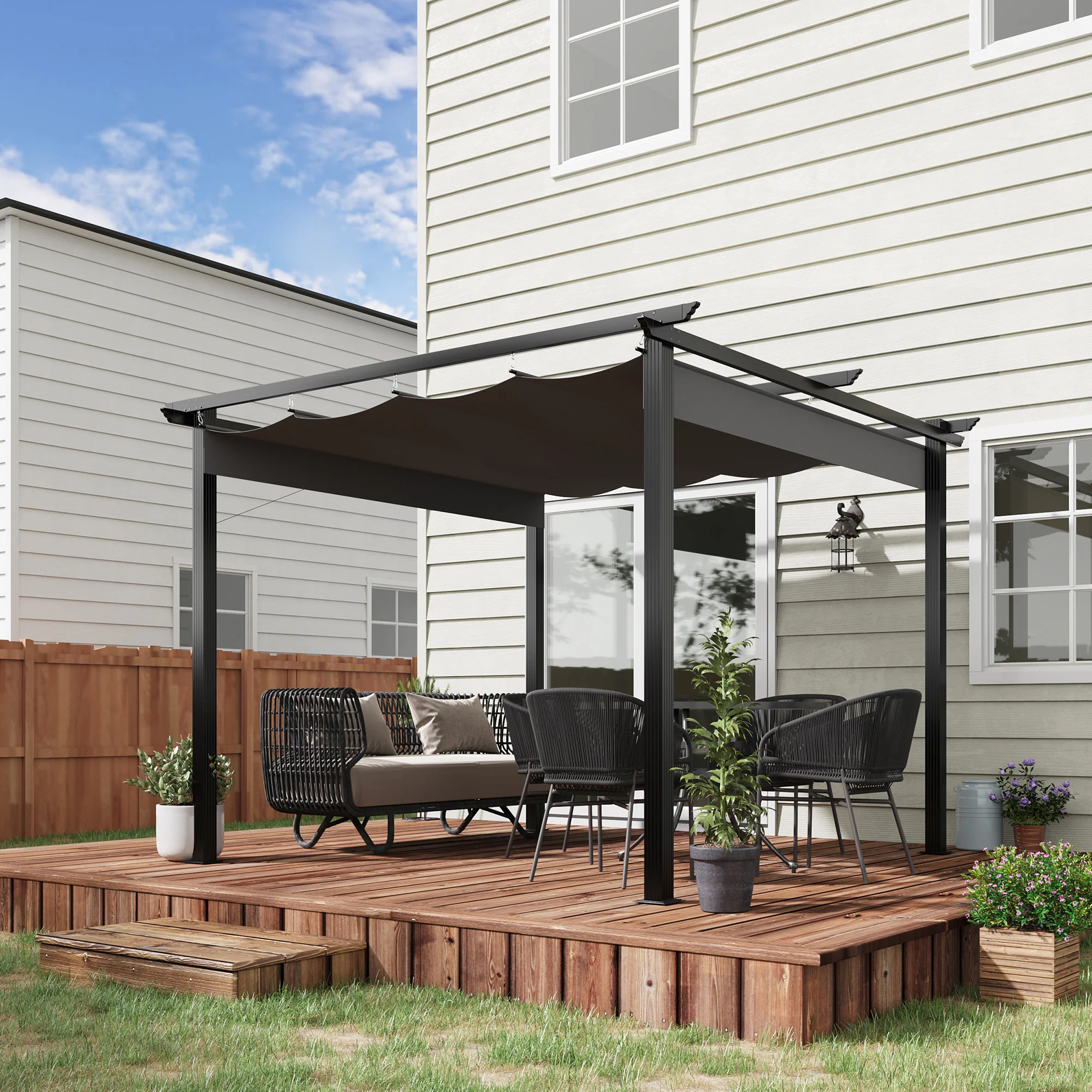 Outsunny Pergola 2,95x2,95 m mit Schiebedach Grau
