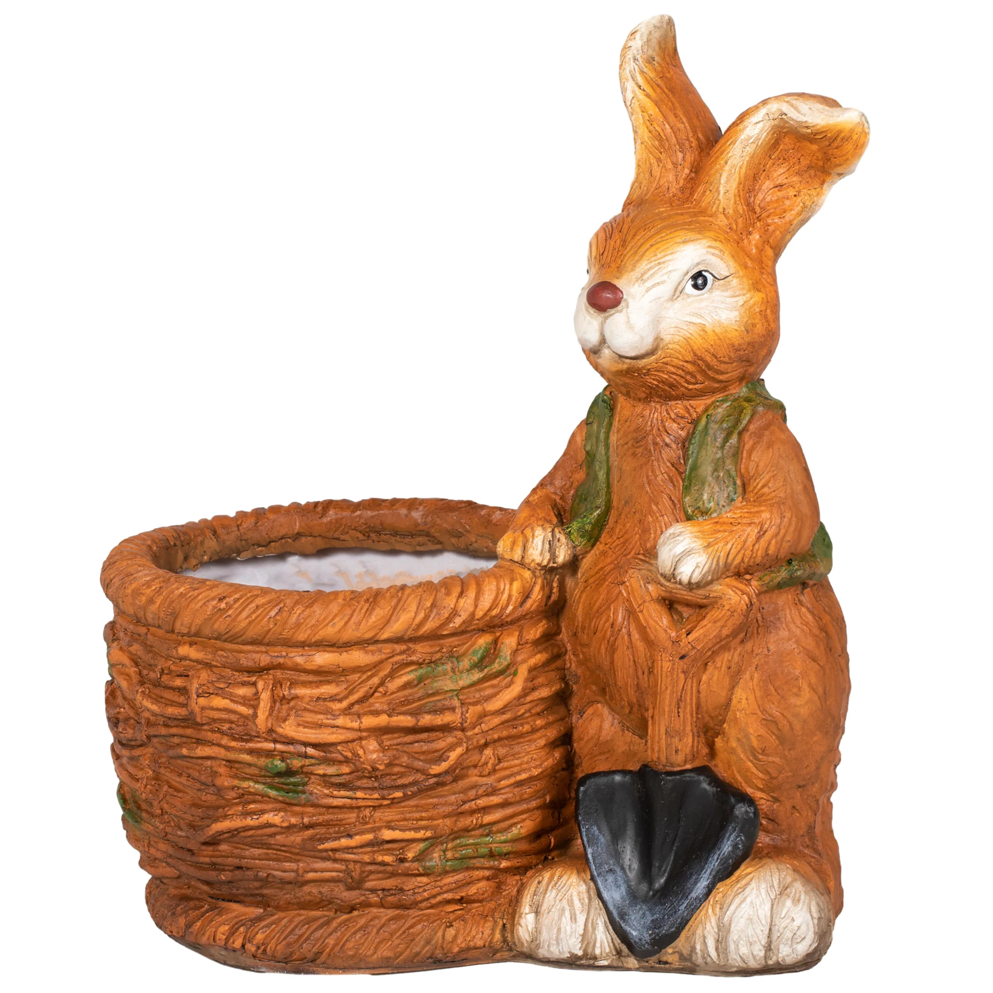 Outsunny Blumentopf Hase mit Weidenkorb Outdoor Drainageloch