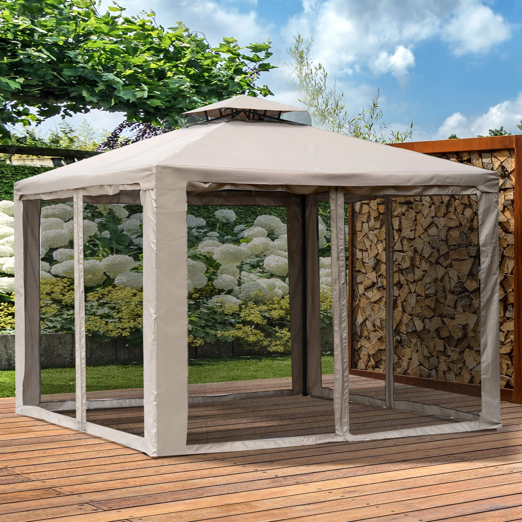 Outsunny Gartenpavillon mit Moskitonetz Doppeldach UV-Schutz