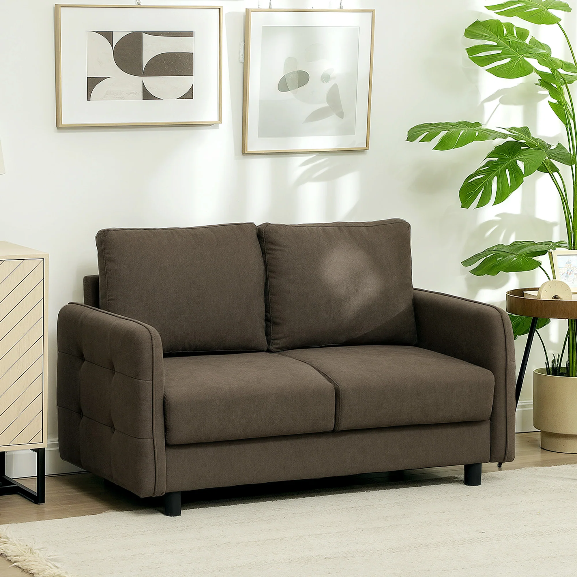 HOMCOM 2-Sitzer Sofa mit Stauraum & Samtoptik, Braun