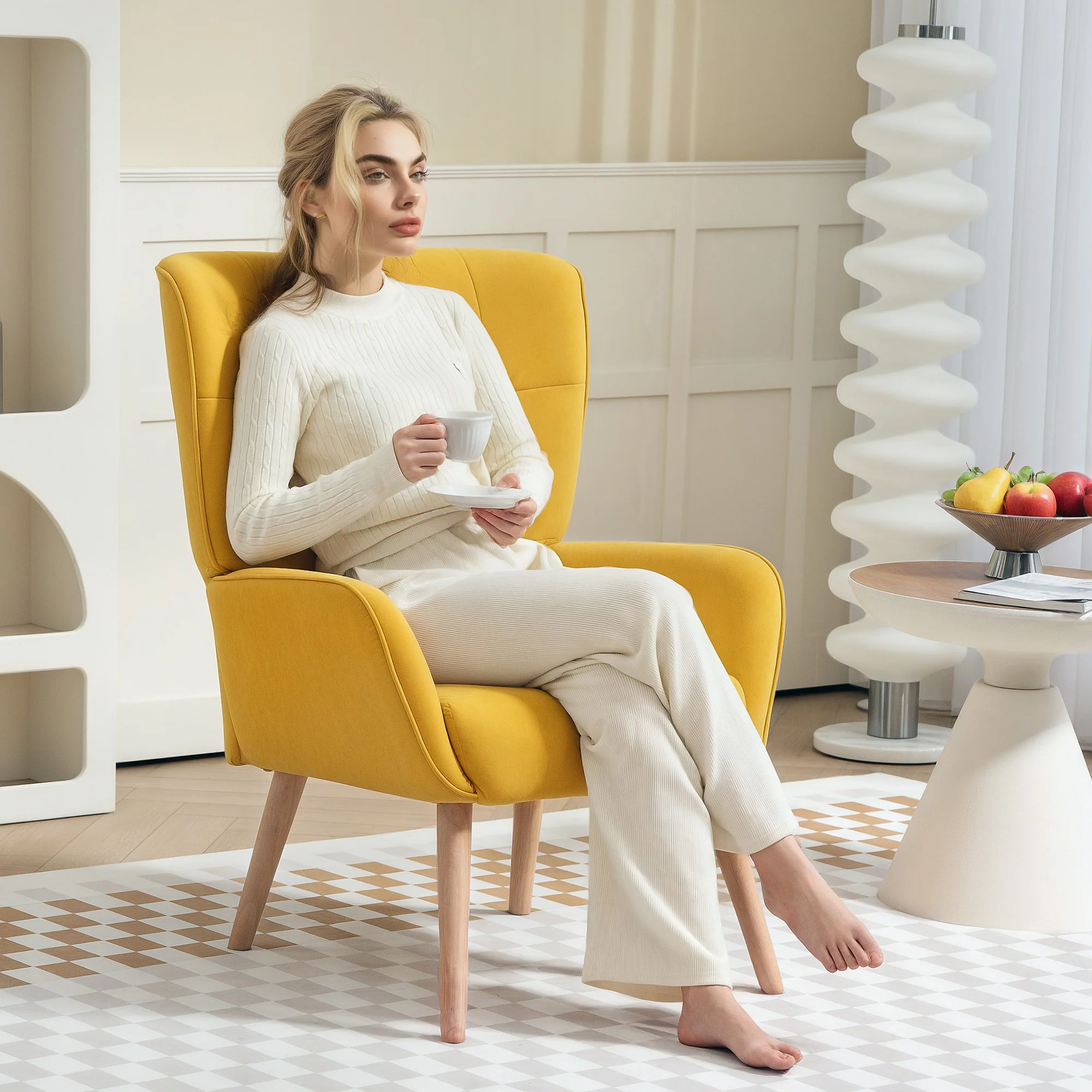 HOMCOM Polsterstuhl Loungesessel luxuriöser Komfort Steppung Samt Gelb