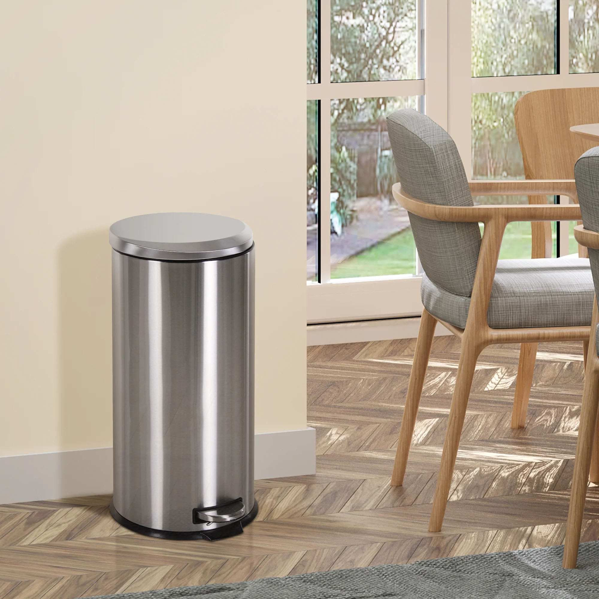 HOMCOM Treteimer Mülleimer Soft-Verschluss fingerabdrucksicher Edelstahl