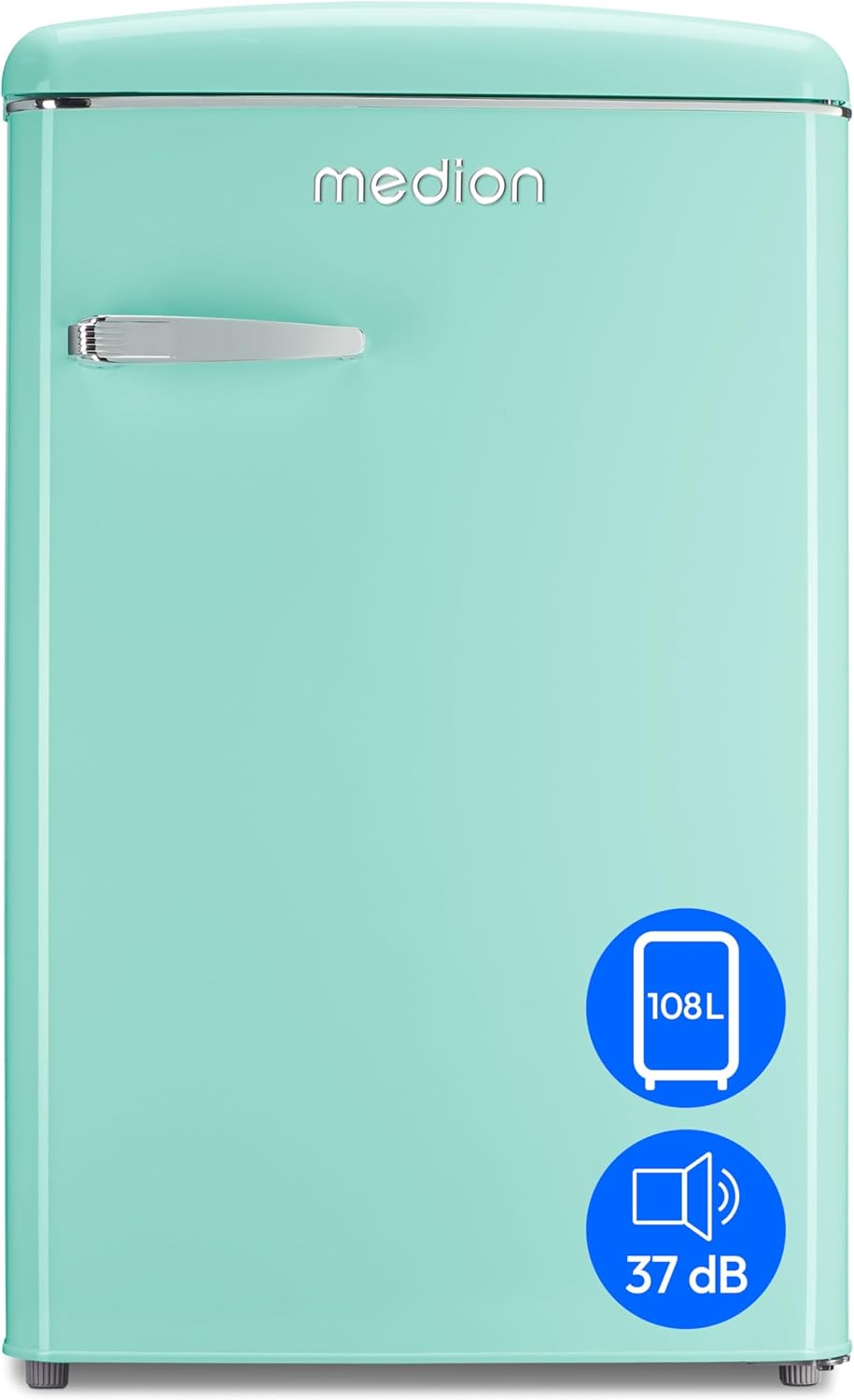 MEDION Retro Kühl-Gefrierkombination (95L Kühlschrank, 13L 4 Sterne Gefrierfach, 108 Liter Nutzinhalt, LED Innenbeleuchtung, Stufenlose Temperaturregelung, MD 37790) rot