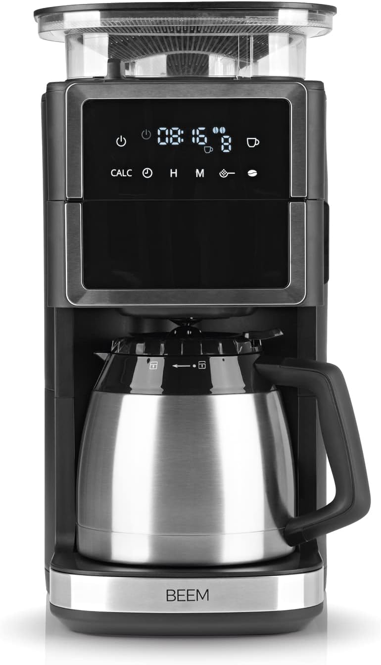 BEEM FRESH-AROMA-PERFECT III Filterkaffeemaschine mit Mahlwerk - Duo | Mit Thermos- & Glaskanne | Aroma-Plus-Funktion | 24-H-Timer | 1000 W | für bis zu je 10 Tassen [Edelstahl]