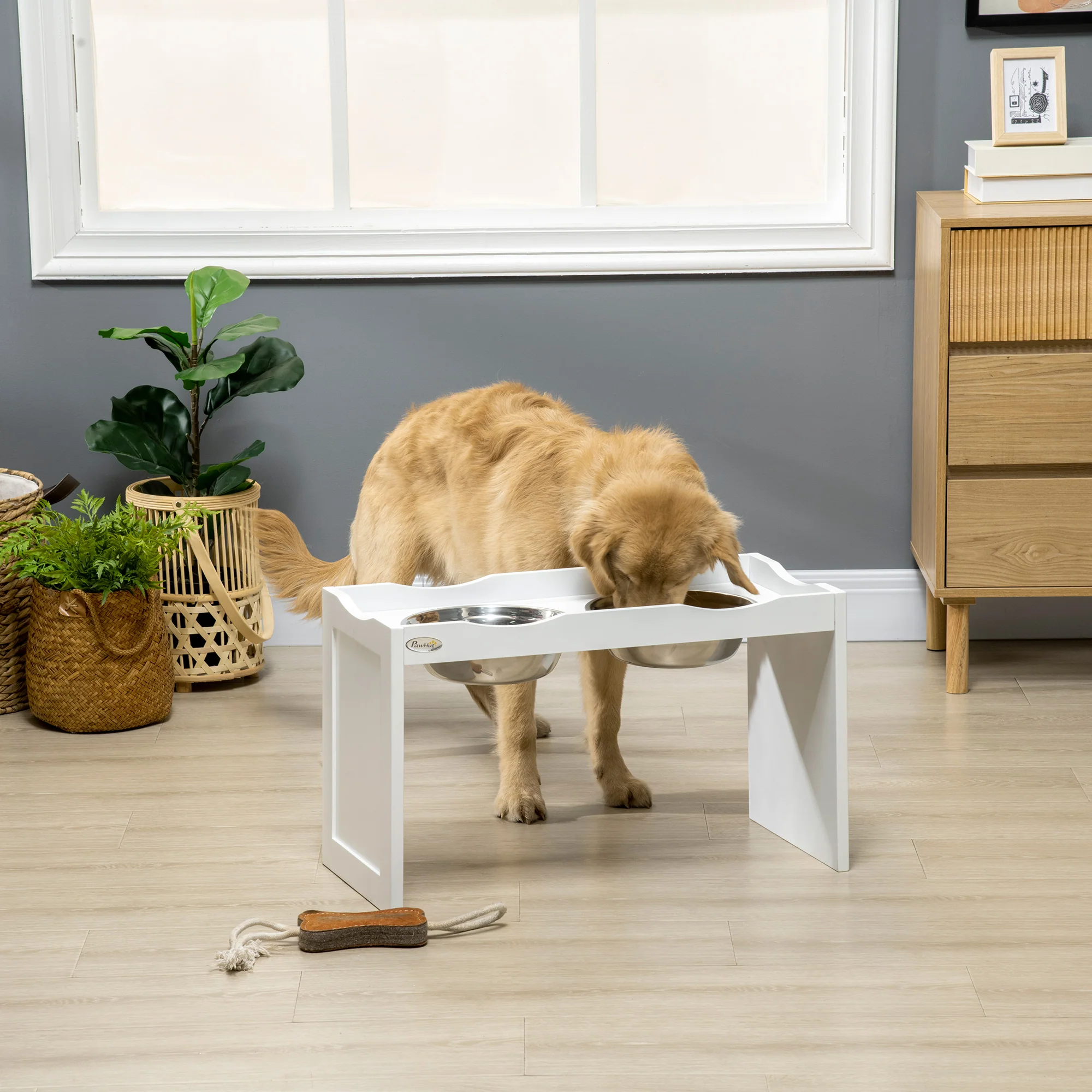 PawHut Hundenapf Futterstation erhöht 2 Näpfe Edelstahl Weiß