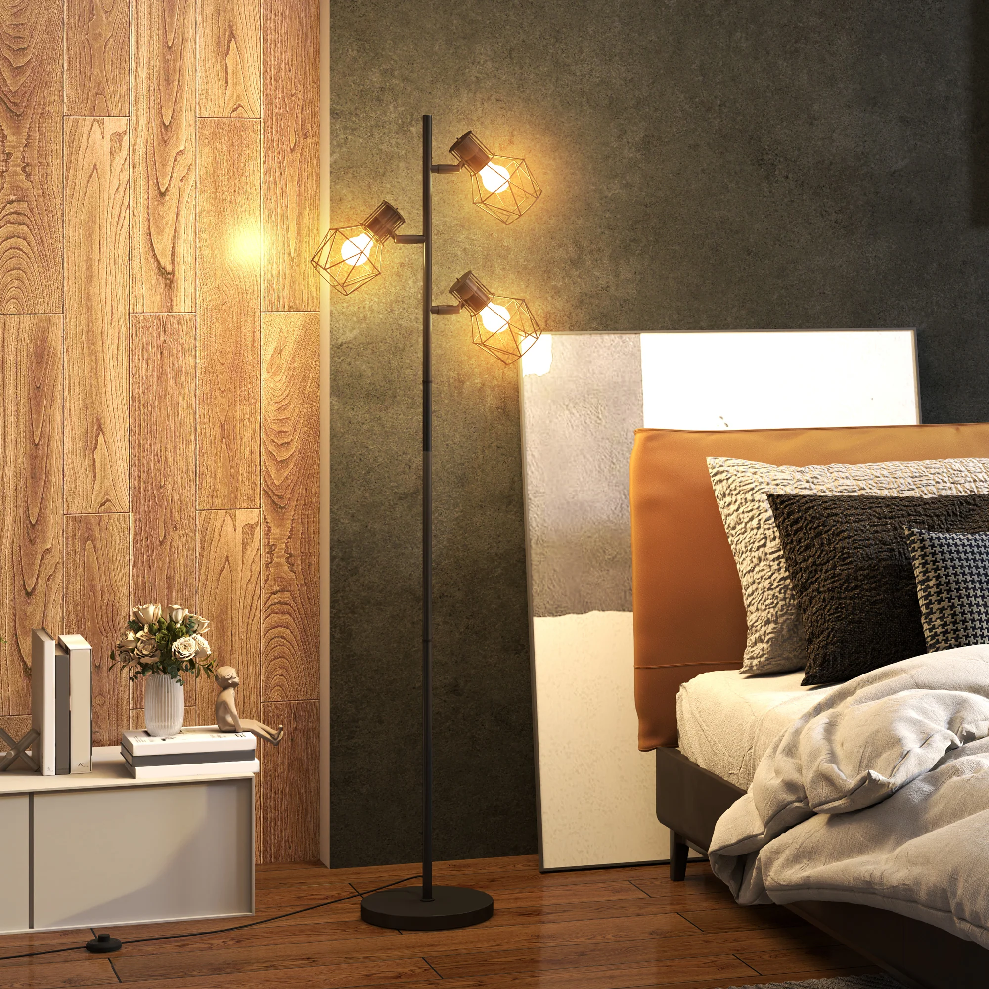 HOMCOM Stehleuchte 3-flammig verstellbar einzeln schaltbar