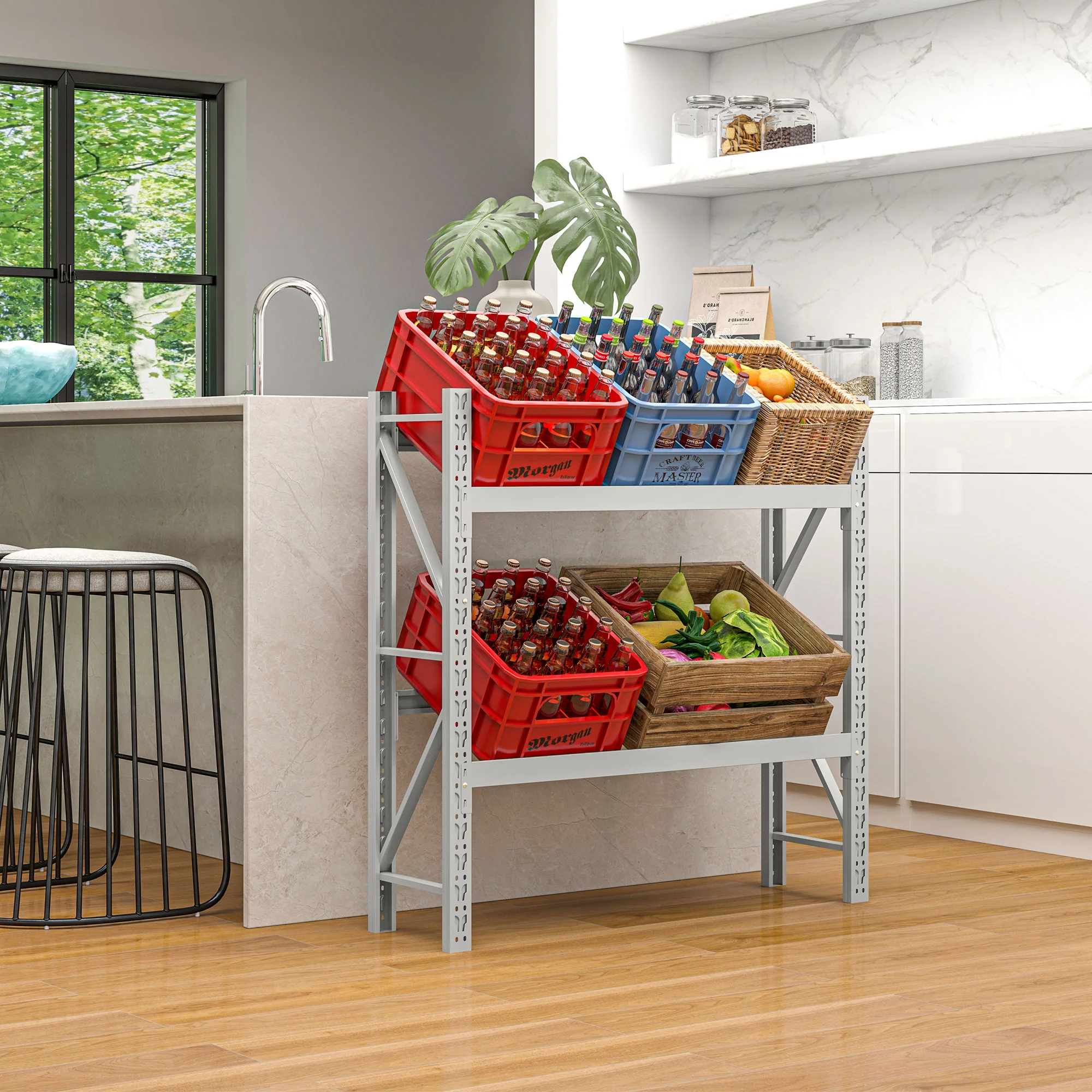 HOMCOM Getränkekistenregal höhenverstellbar schneller Aufbau Weiß