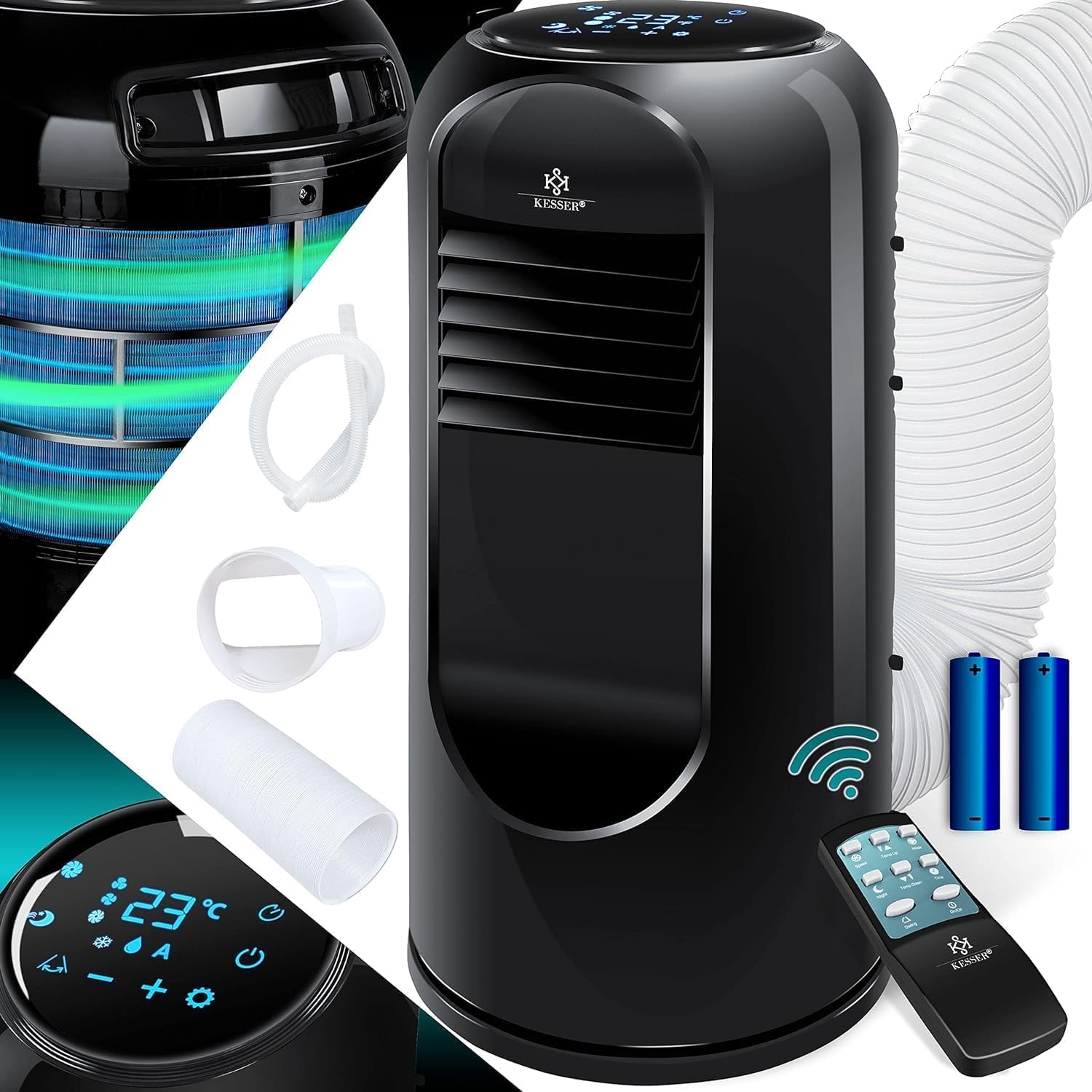 KESSER Klimaanlage Mobil Klimagerät Sky Tower 4in1 kühlen, Luftentfeuchter, lüften, Ventilator - 9000 BTU/h (2.600 Watt) 2,7KW - Klima, Fernbedienung und Timer, Nachtmodus (EEK: D), Schwarz
