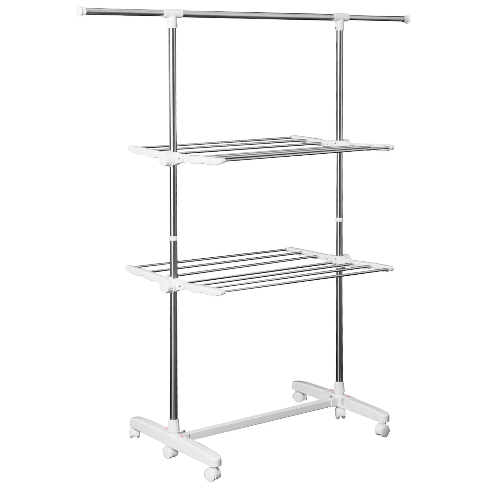 HOMCOM Wäscheständer höhenverstellbar mit Rollen 2 Ebenen