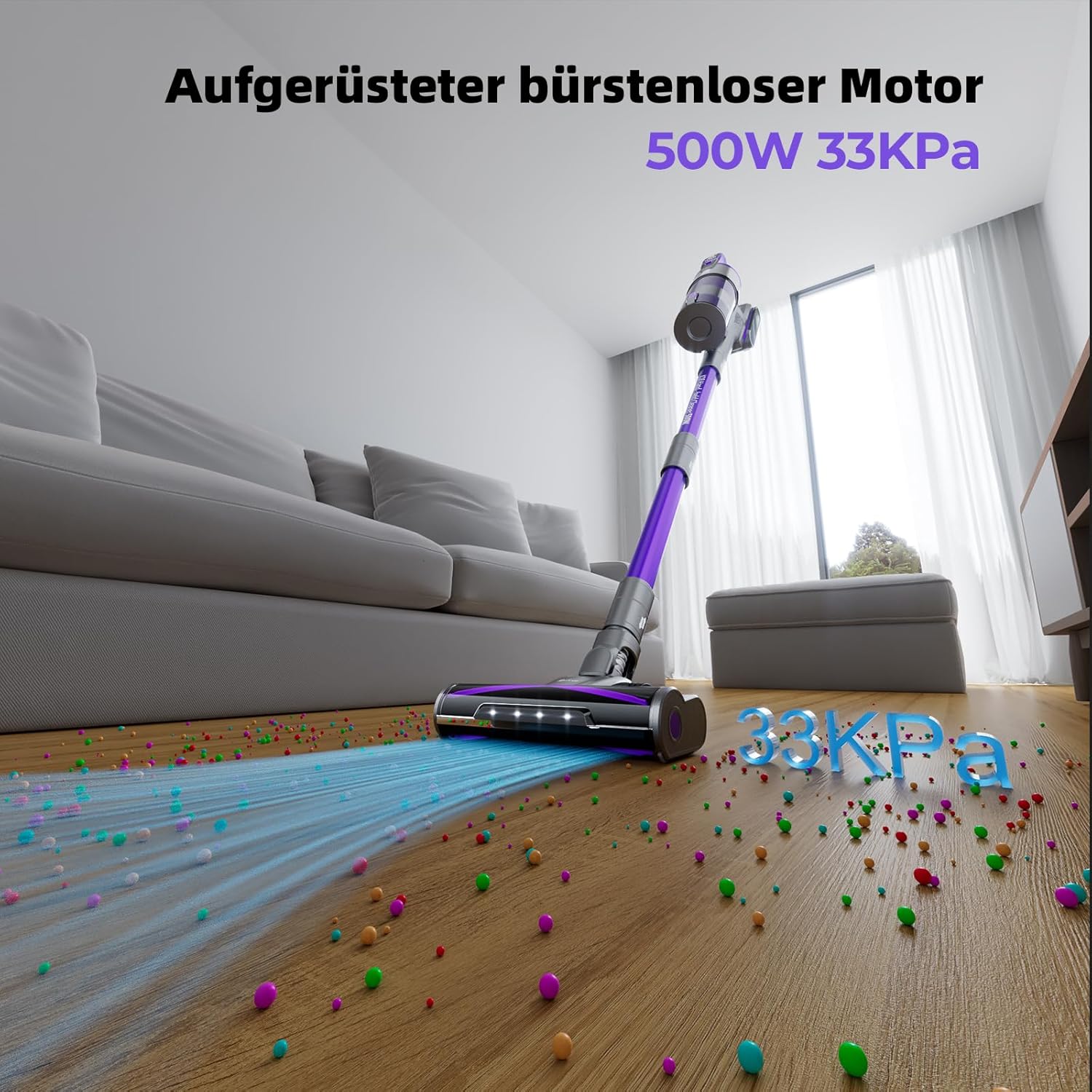 Redkey X18 Akku Staubsauger, 500W 33000Pa Ultrahohe Saugleistung, 65 Minuten ultralange Akkulaufzeit, Intelligenter Automatikmodus, 8-in-1 Staubsauger Kabellos mit LED-Bürste, 2000mAh Wechselakku