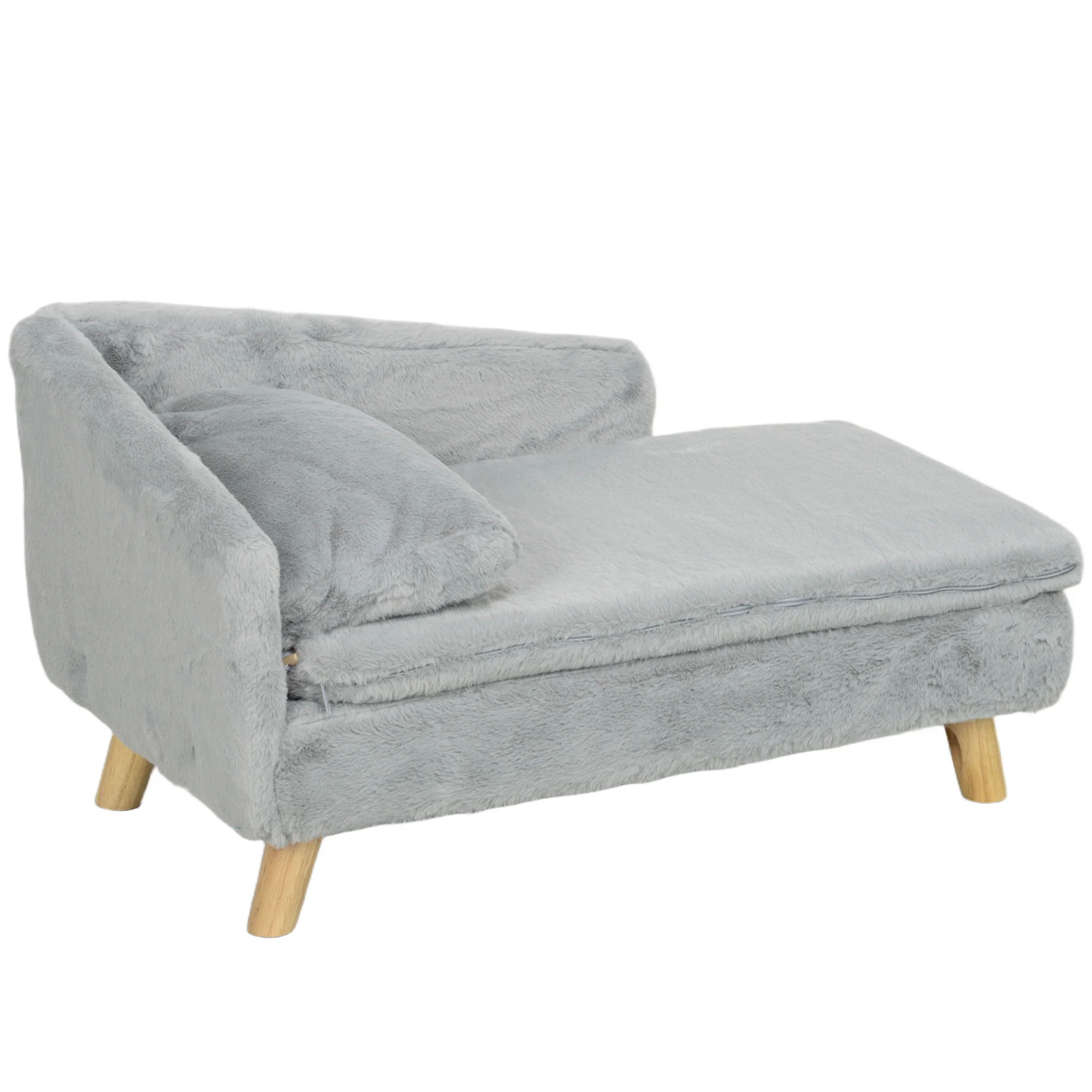 PawHut Hundesofa 80x50x40 cm hellgrau mit Holzbeinen