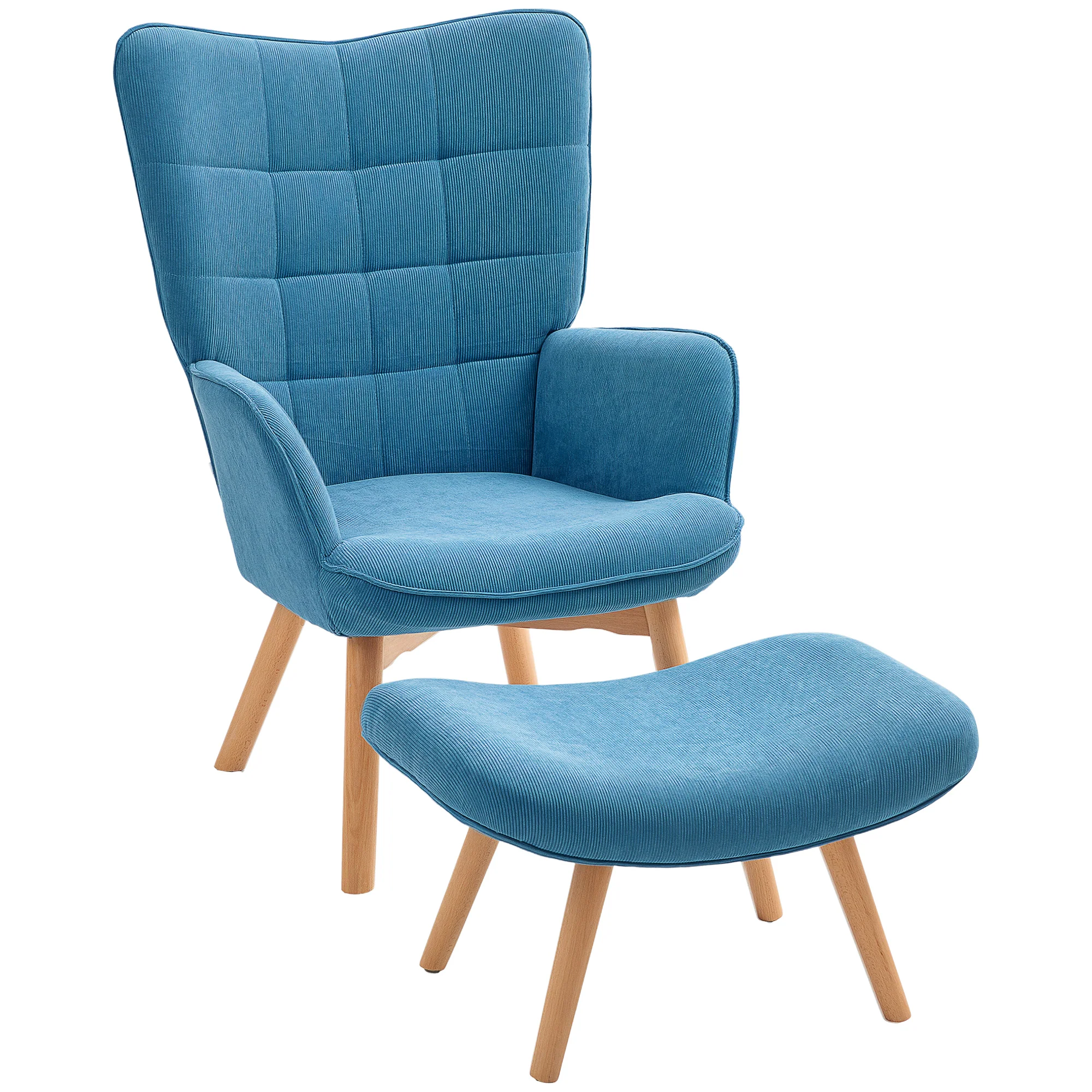 HOMCOM Relaxsessel mit Hocker Blickfang-Design Füße hochlegen Cord Blau