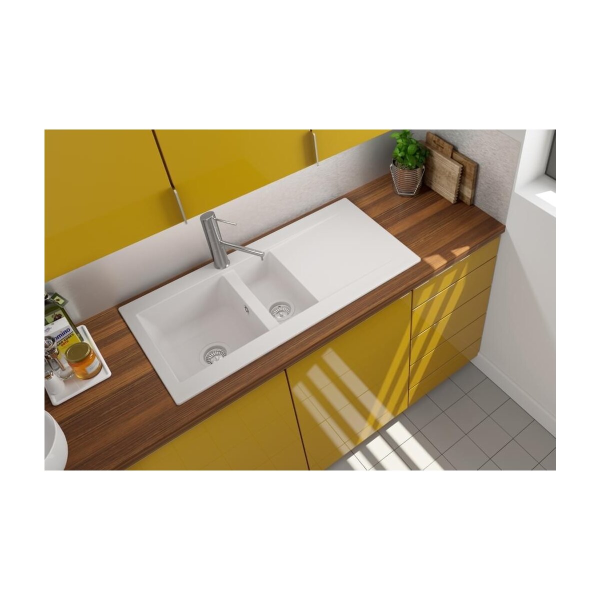 respekta Denver Einbauspüle, 100 x 50 cm, weiß - B-Ware Transportschaden Kosmetisch