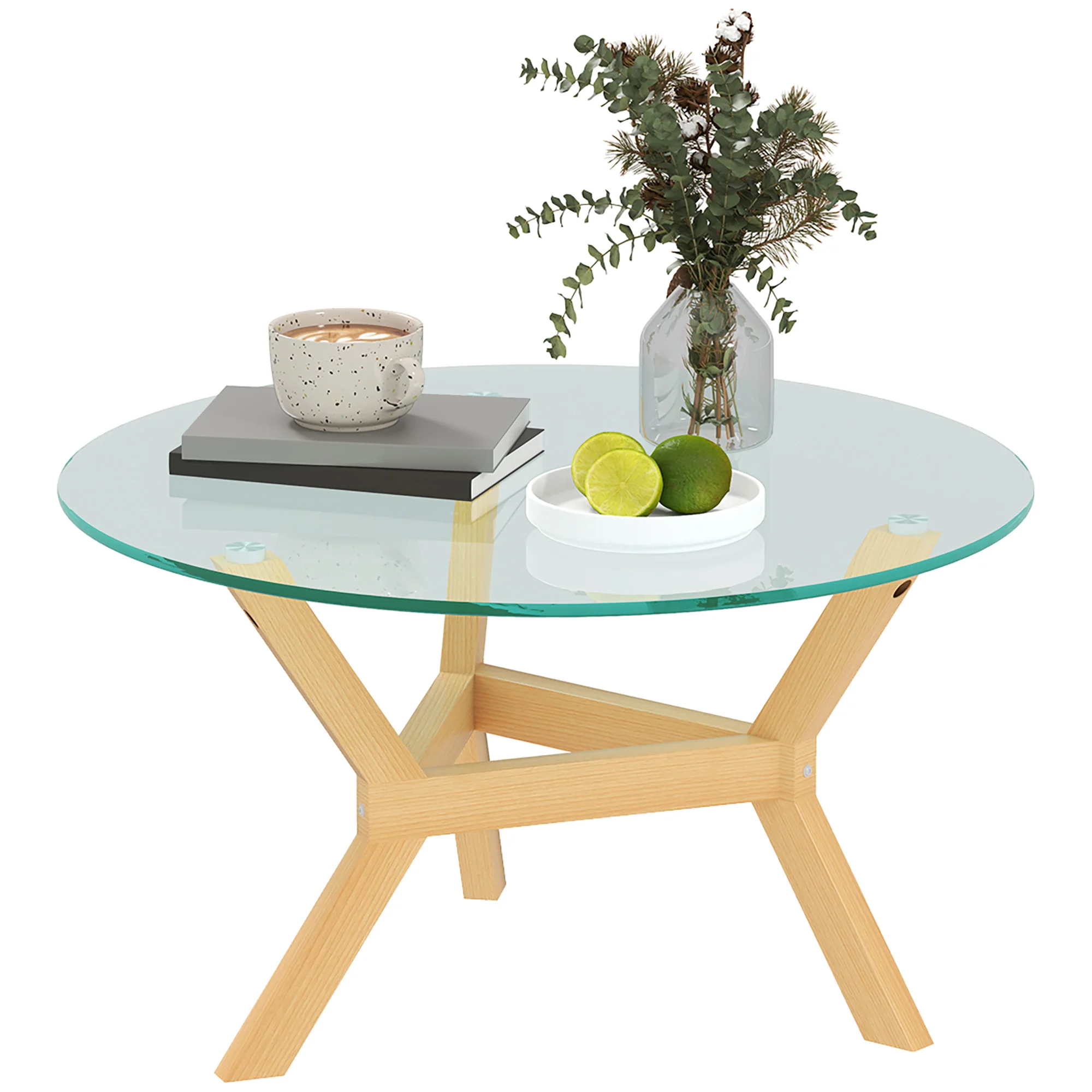 HOMCOM Couchtisch rund vielseitig einsetzbar gehärtetes Glas