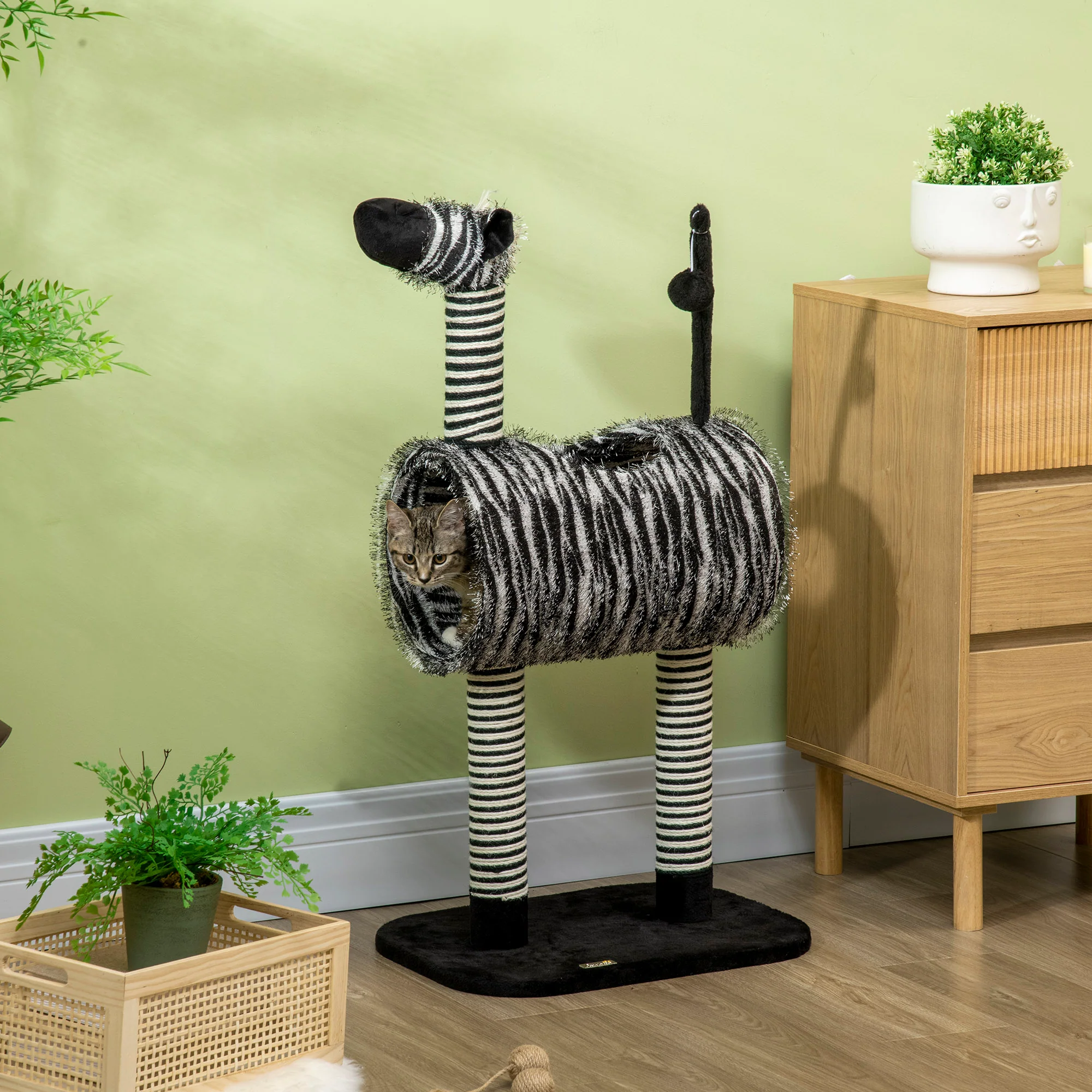 PawHut Kratzbaum Katzenmöbel Zebra-Design mit Tunnel