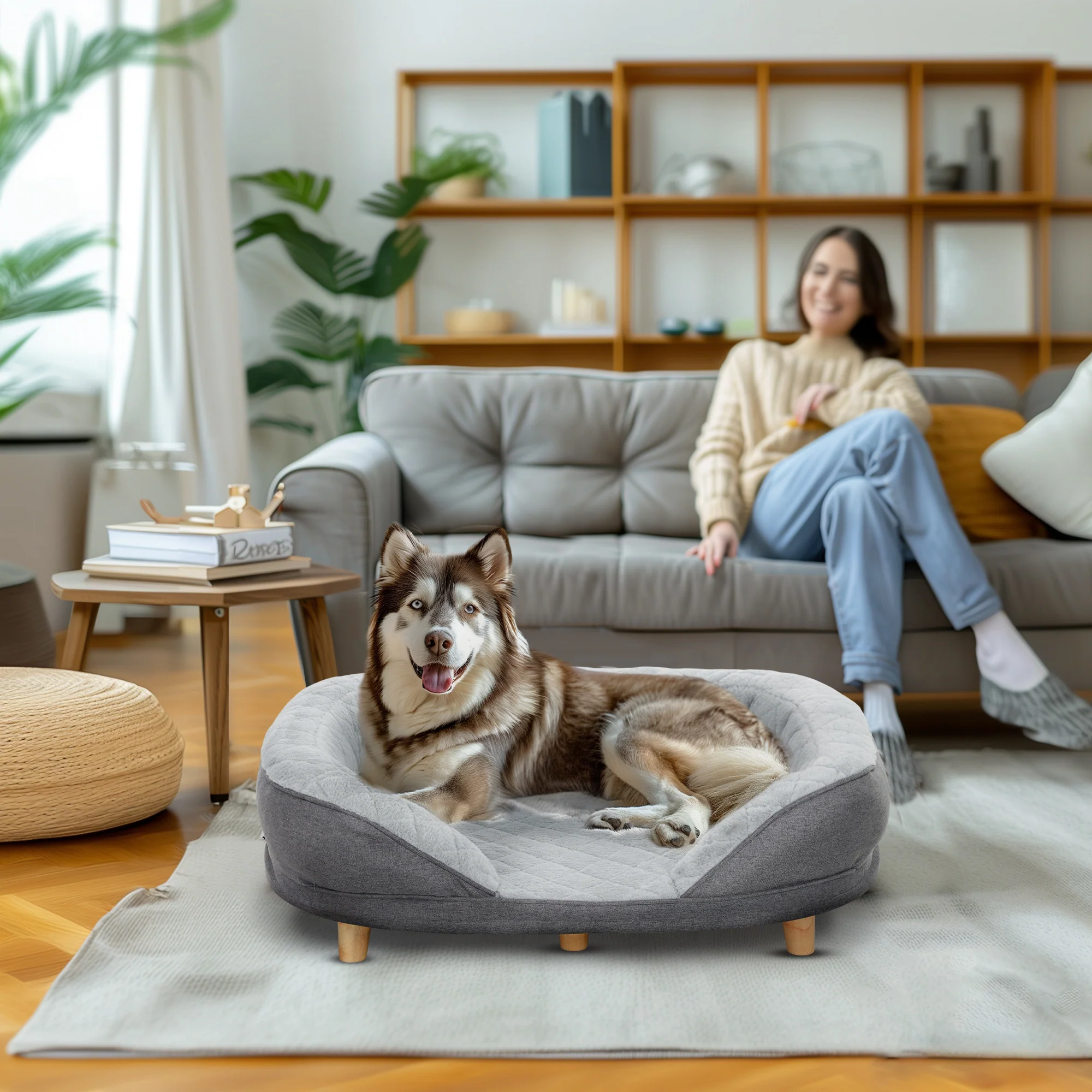 PawHut Hundesofa Grau 98,5x60,5x35,5 cm mit Rückenlehne