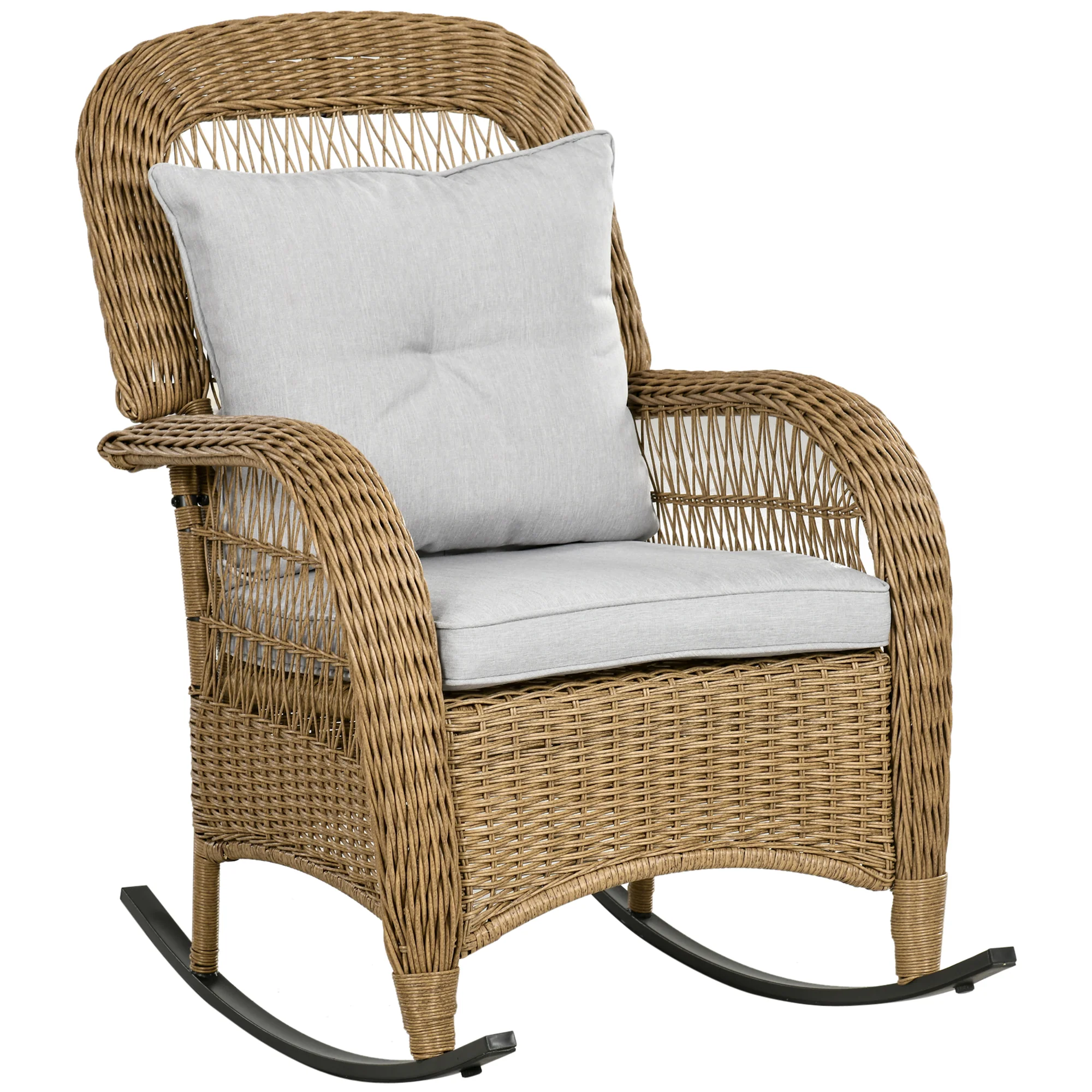 Outsunny Rattan Schaukelstuhl Boho-Stil Outdoor gemütliche Polster